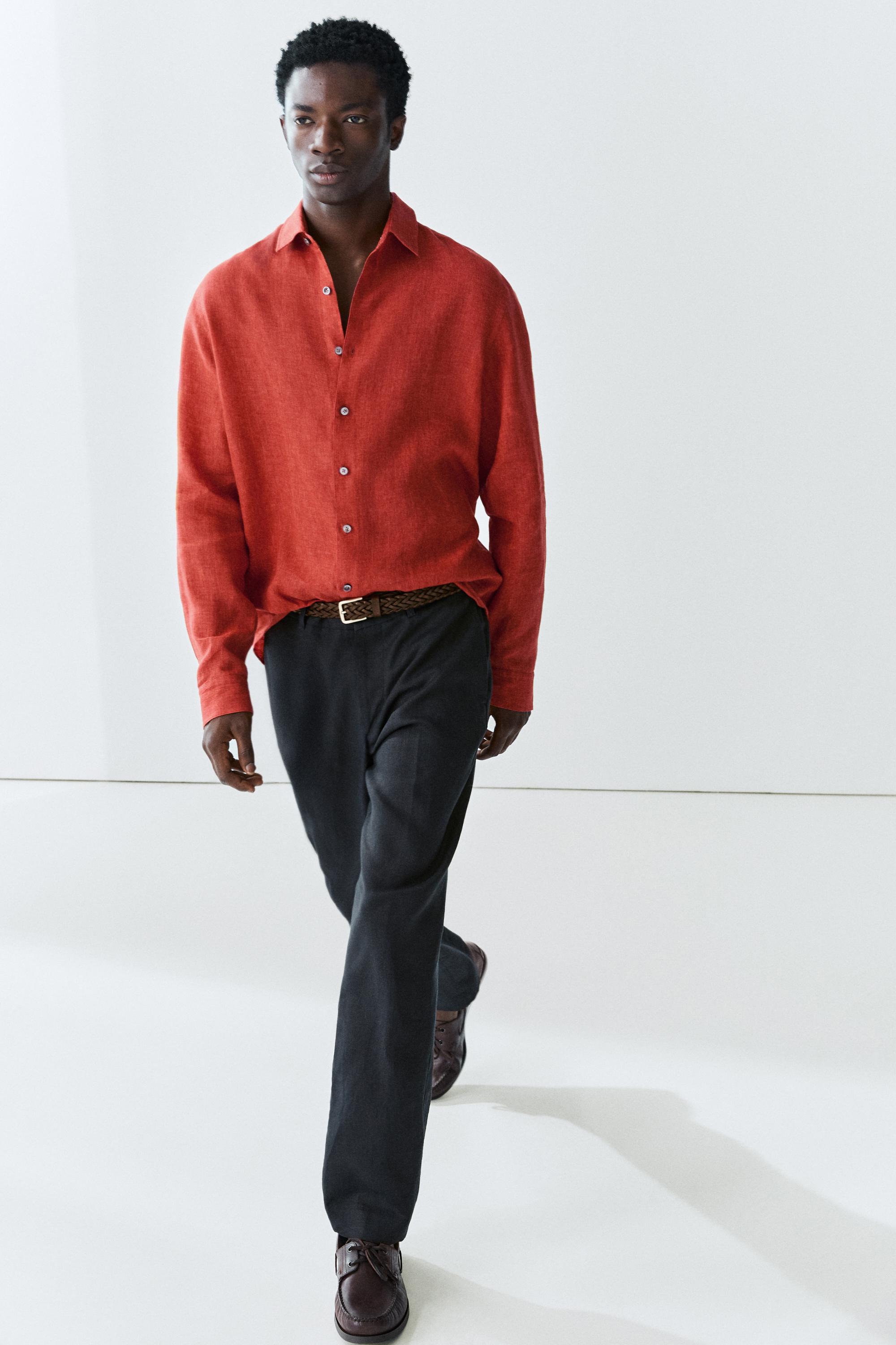 Regular fit 100% linen faded shirt — RED