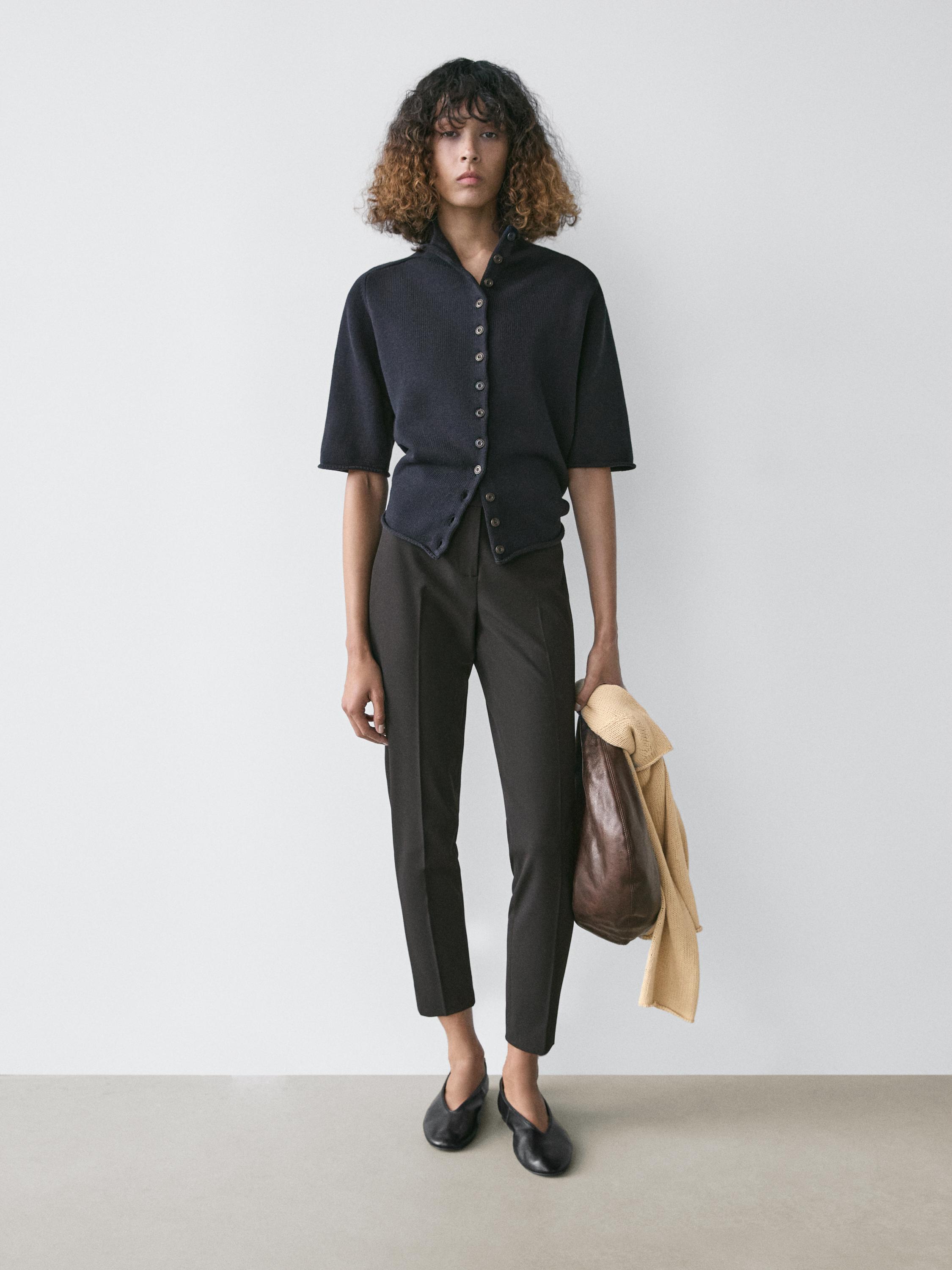 Knit cardigan with elbow-length sleeves · Dark Navy, Cream