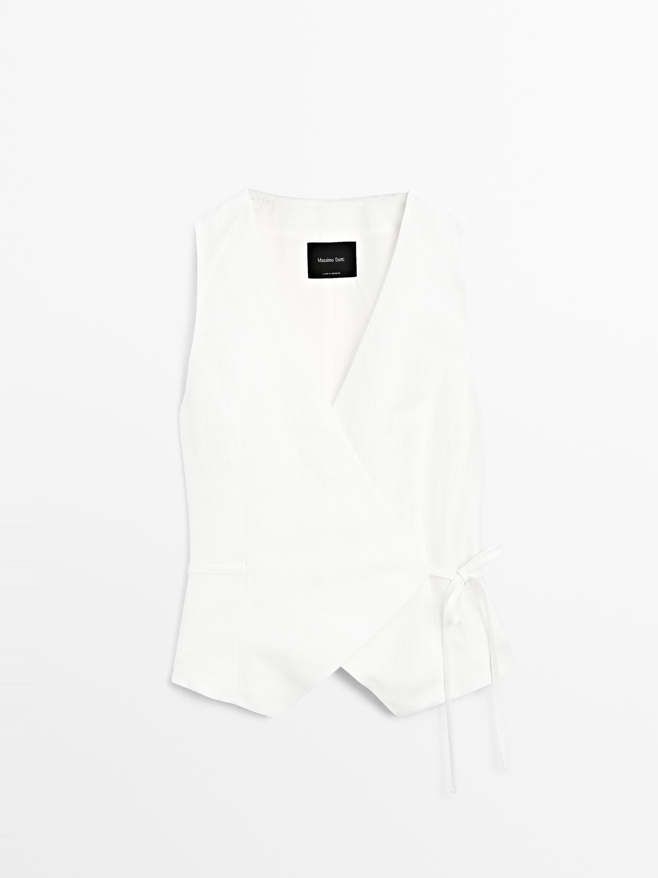 Massimo Dutti - Dame - Vest I Hørblanding Med Bindedetalje - Hvid - S
