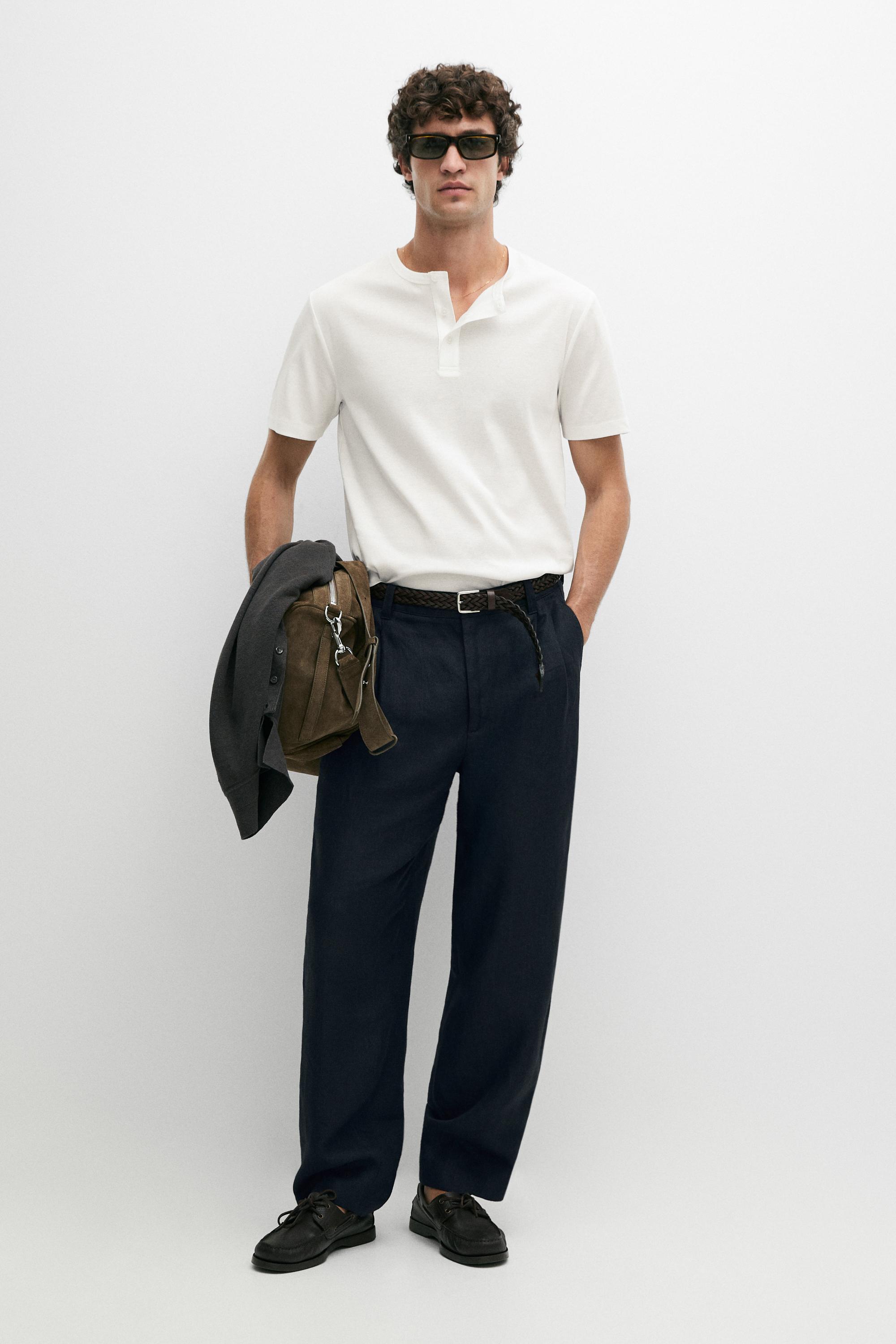 100% cotton henley T-shirt — Off white