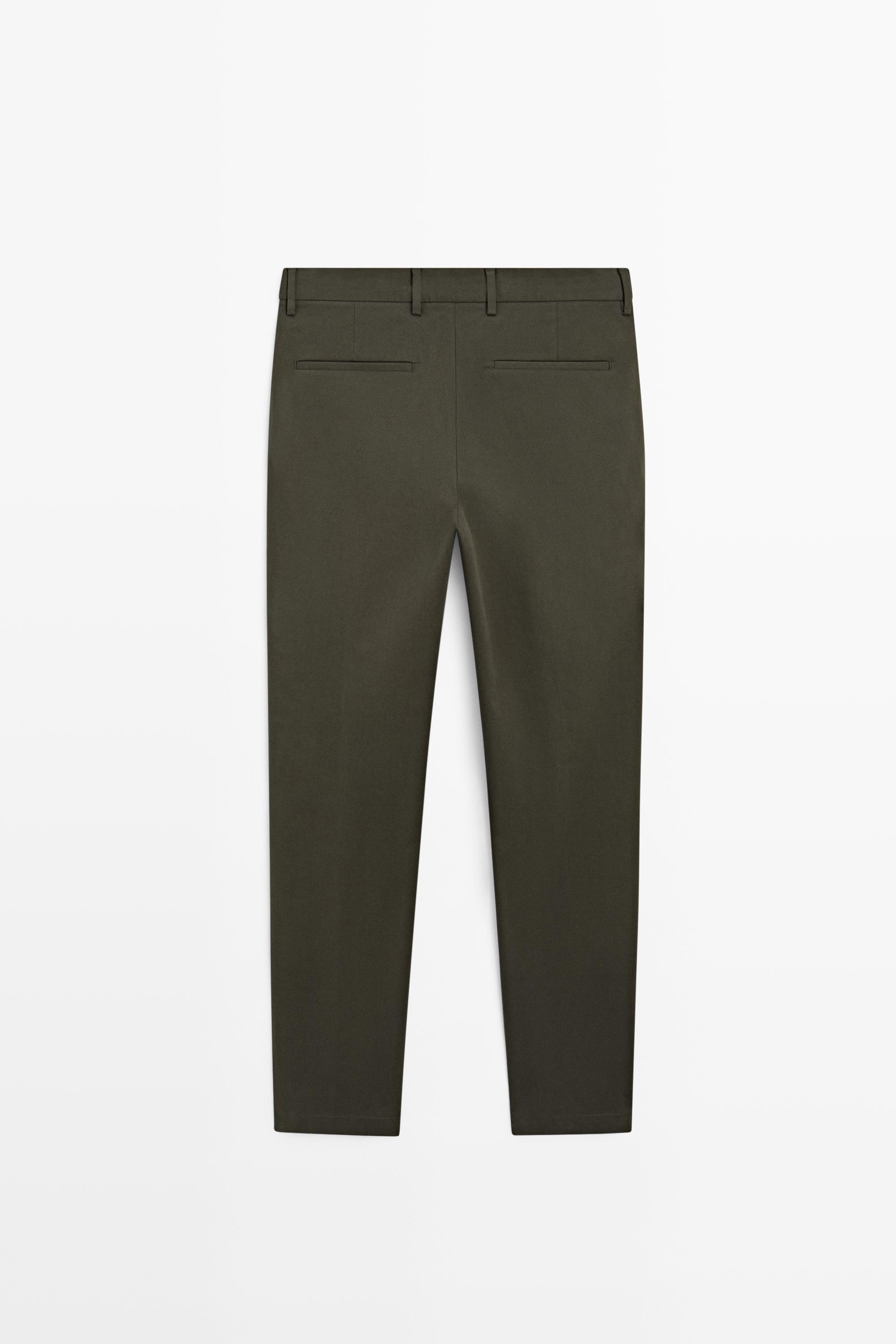 Cotton blend slim fit pants — KHAKI