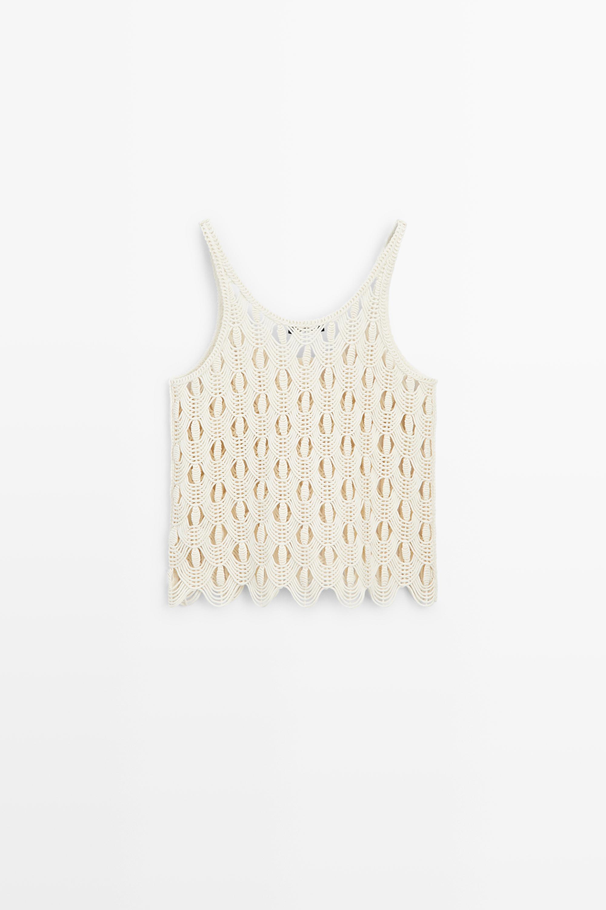 Strappy top with crochet detail — CREAM