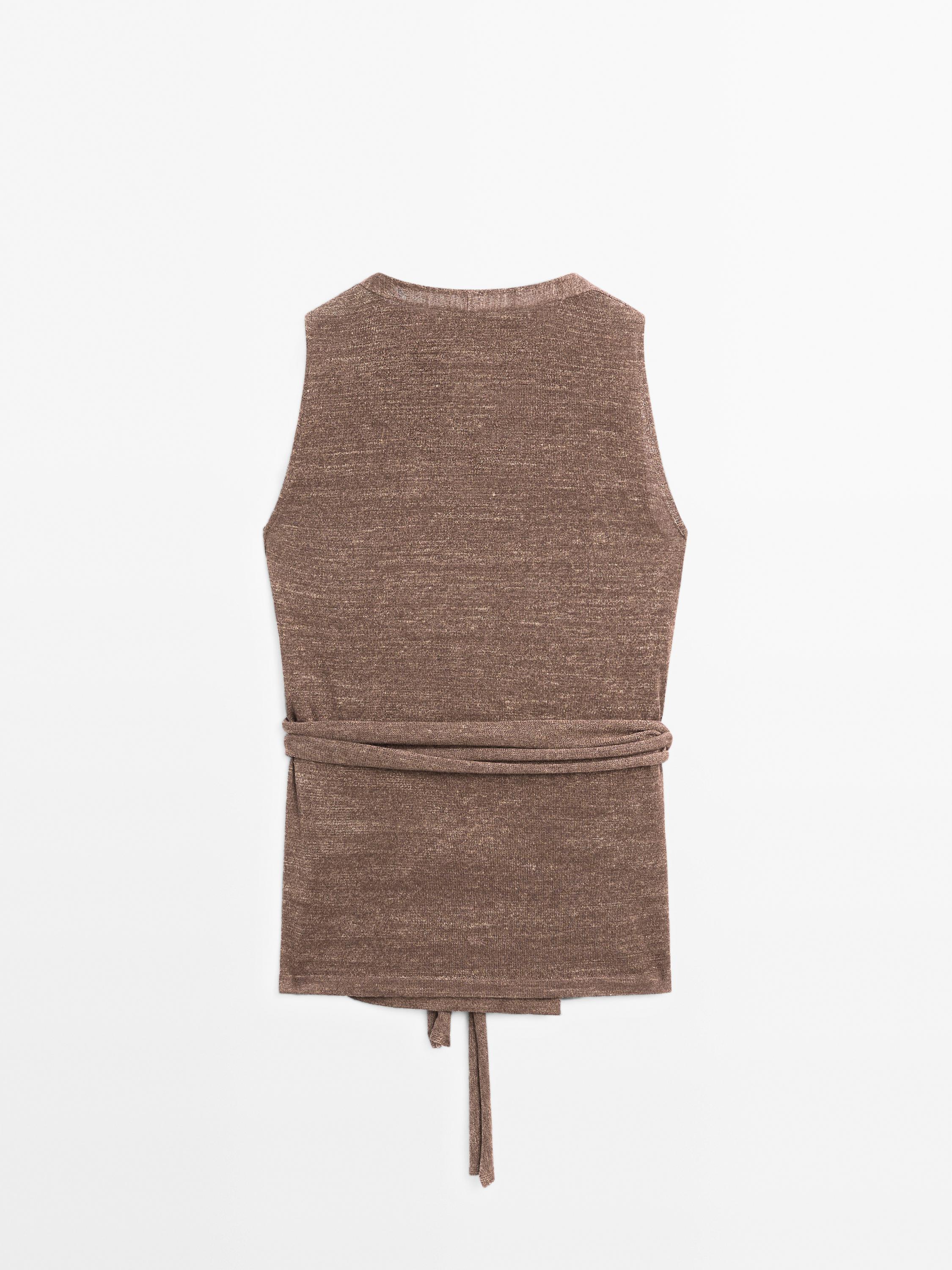 Kopertowy top z dzianiny z mieszanki lnu