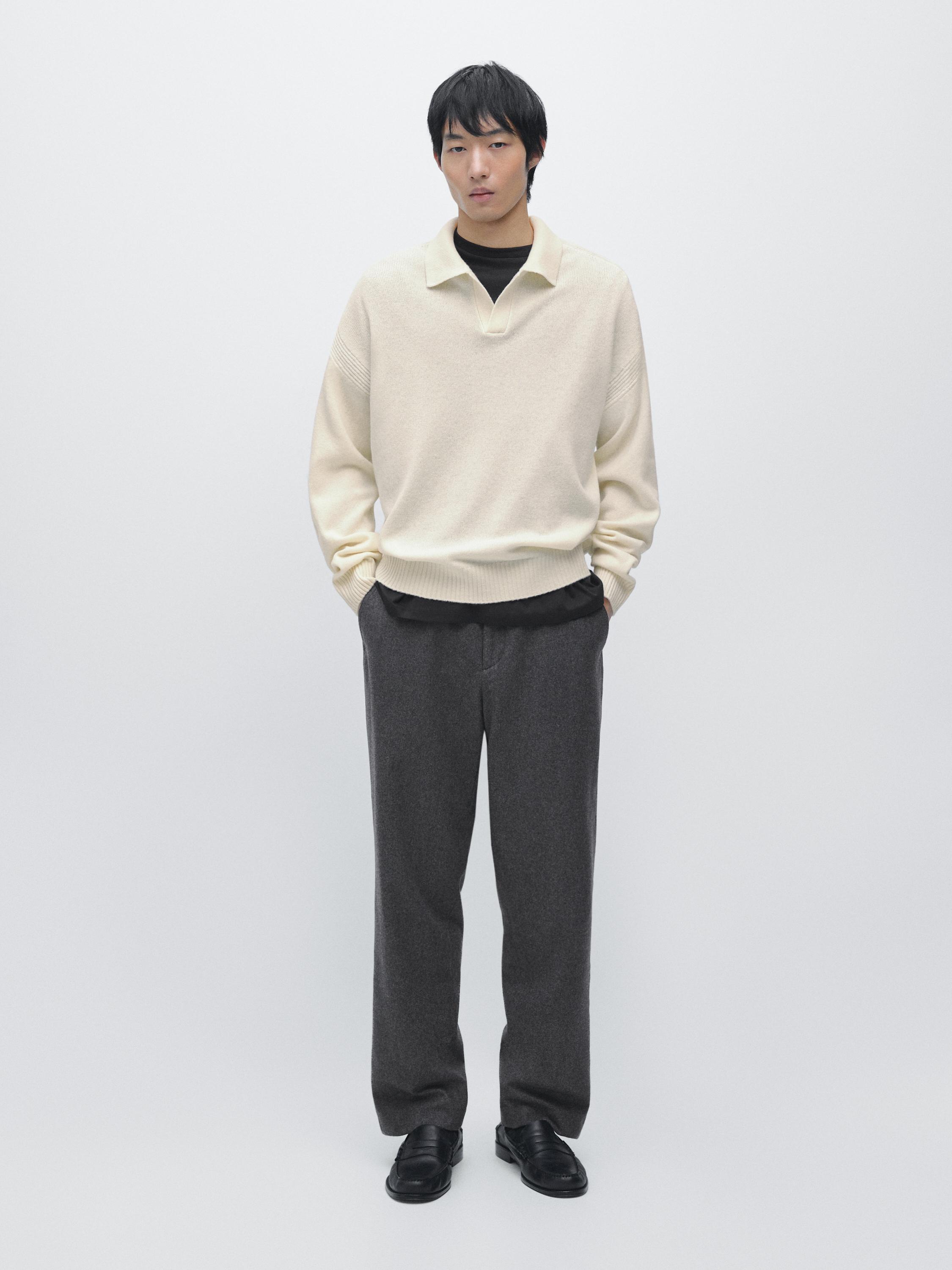 V-neck knit polo sweater