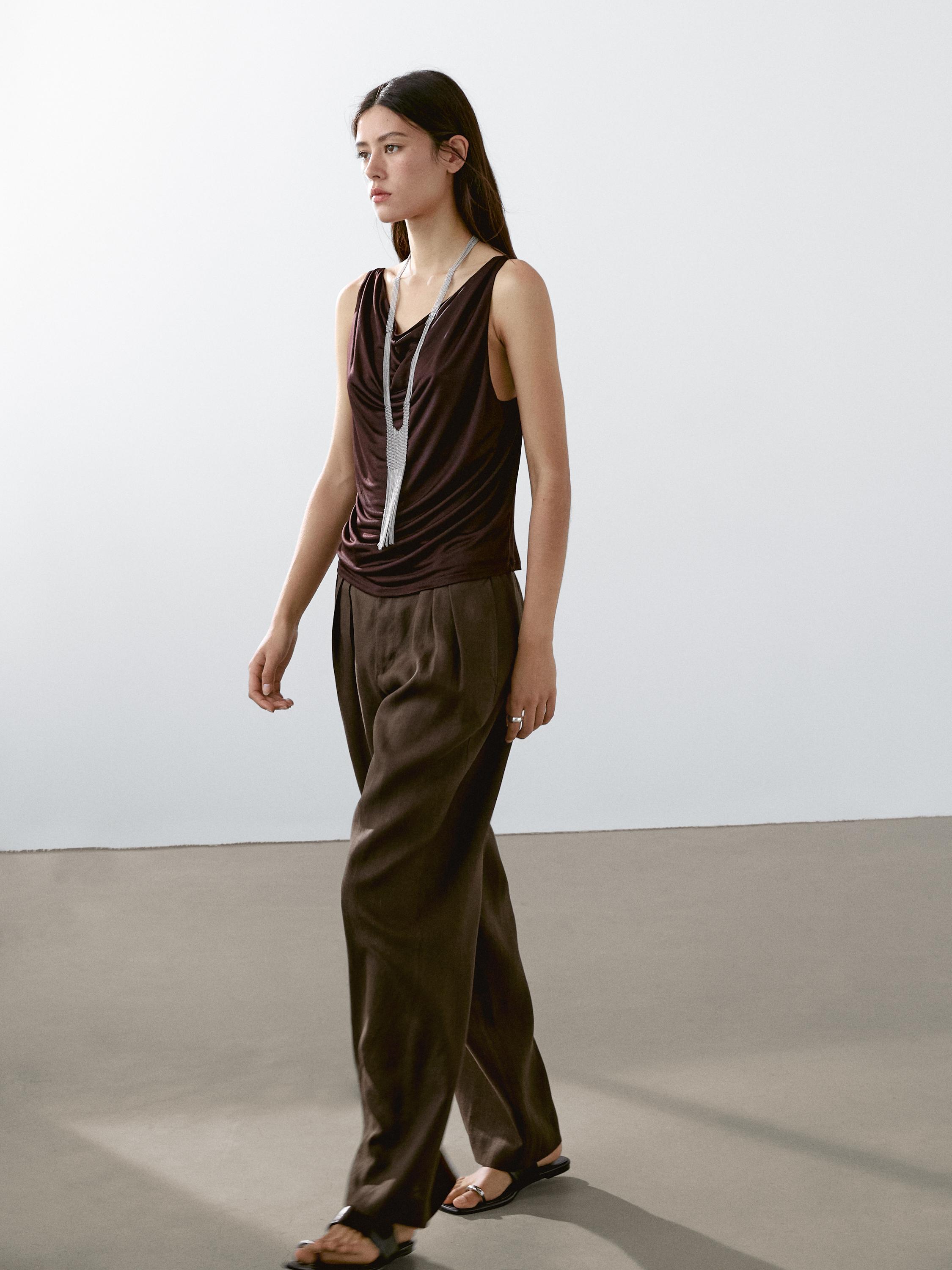 100% linen triple darted trousers