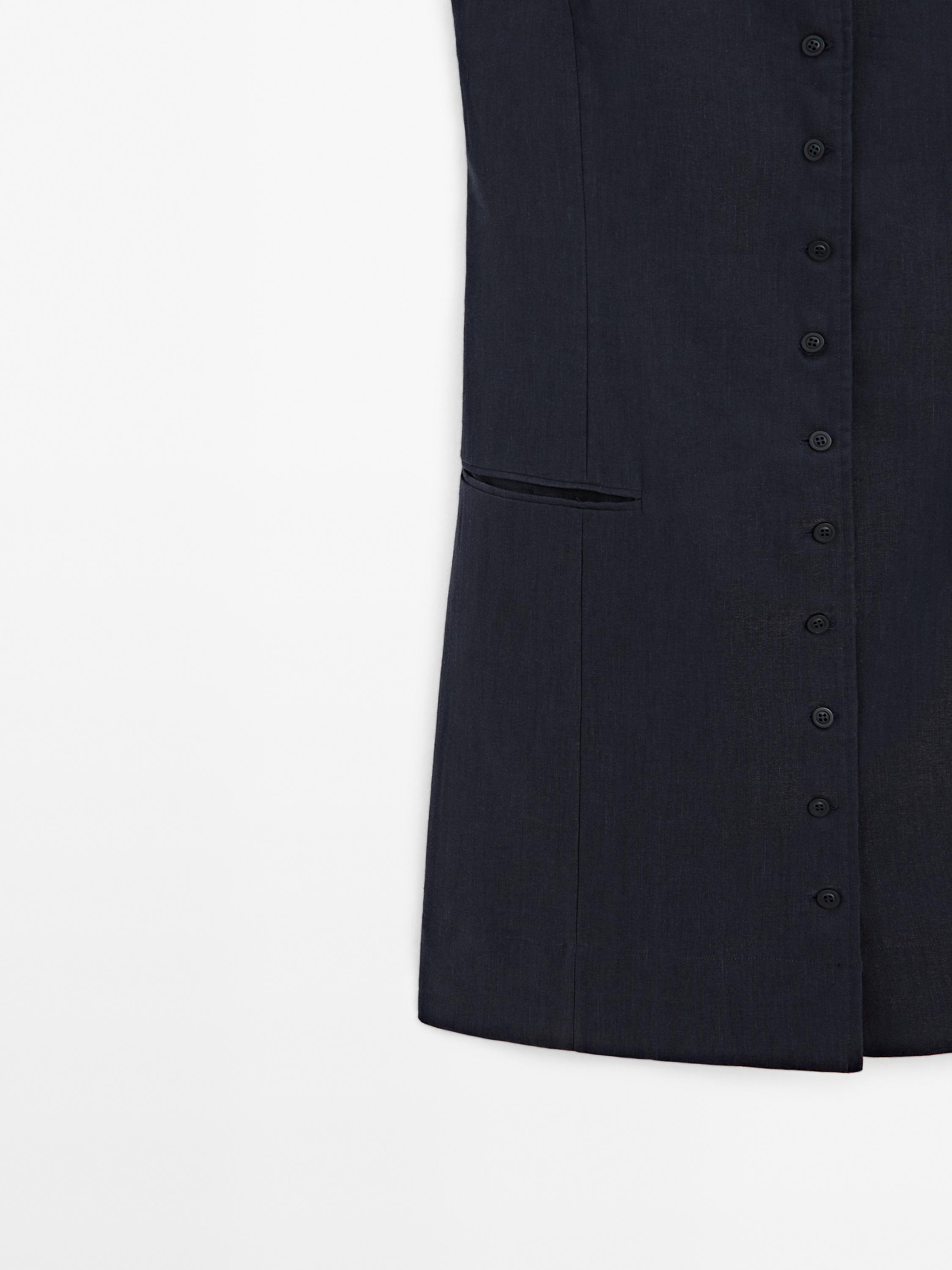 Short linen blend waistcoat dress