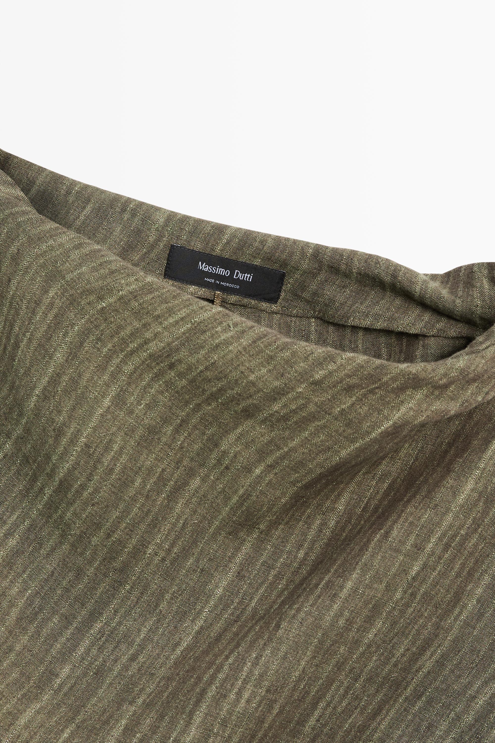 Total look 100% linen asymmetric top — DARK KHAKI