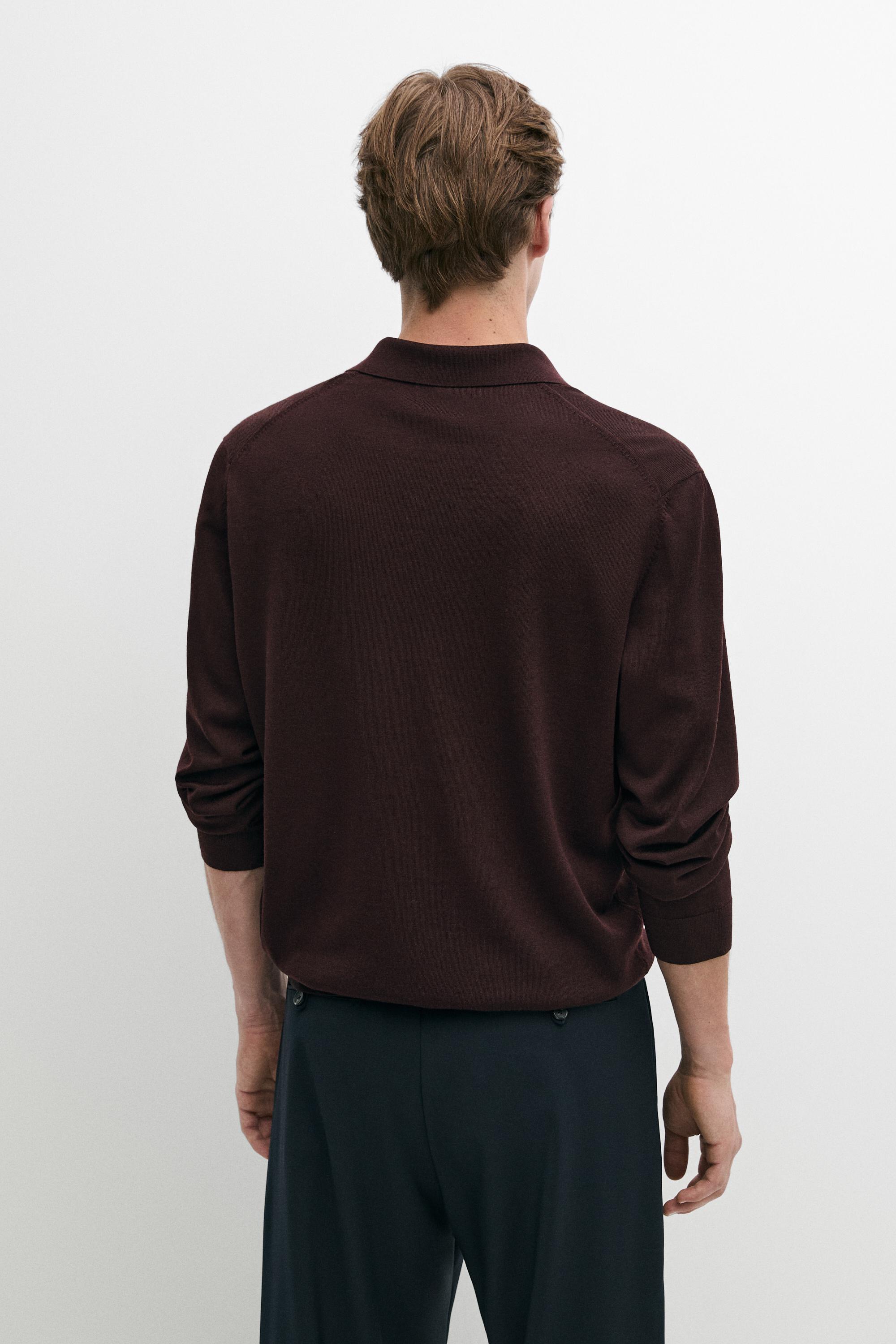100% merino wool knit polo sweater — BURGUNDY