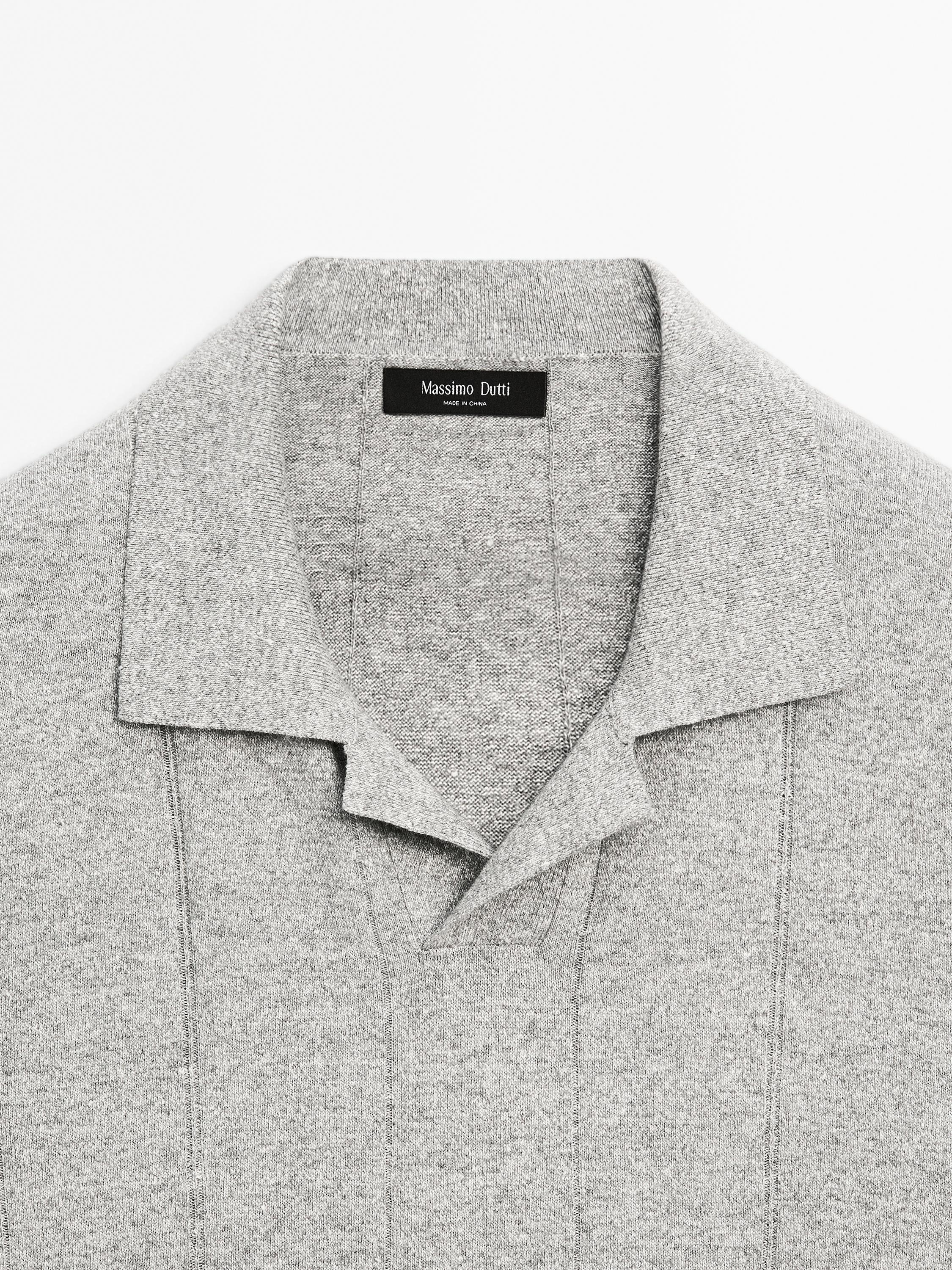 Striped knitted polo shirt with linen
