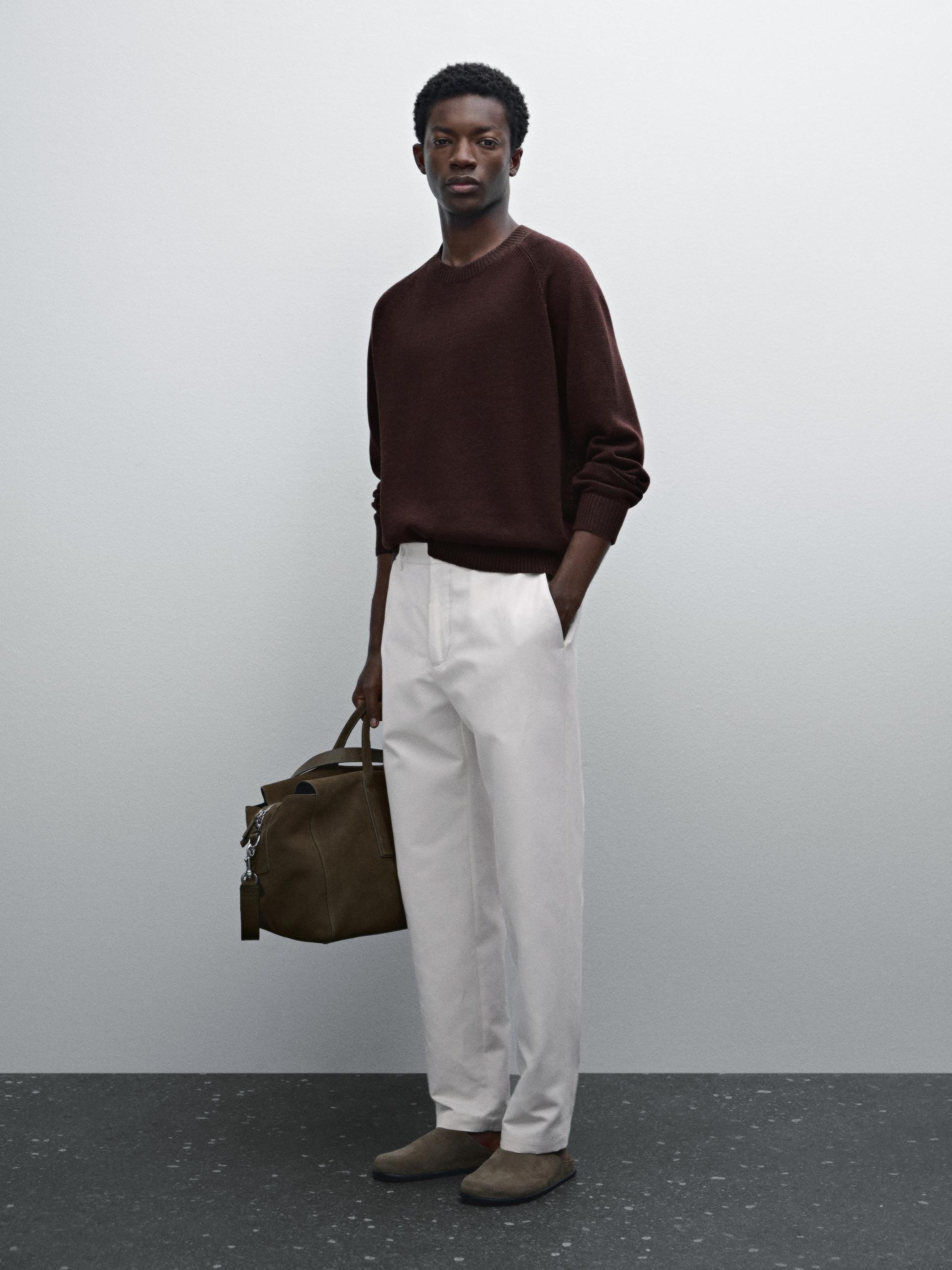 Pull À Col Rond En Lin Mélangé - Bordeaux - Xl - Massimo Dutti - Homme