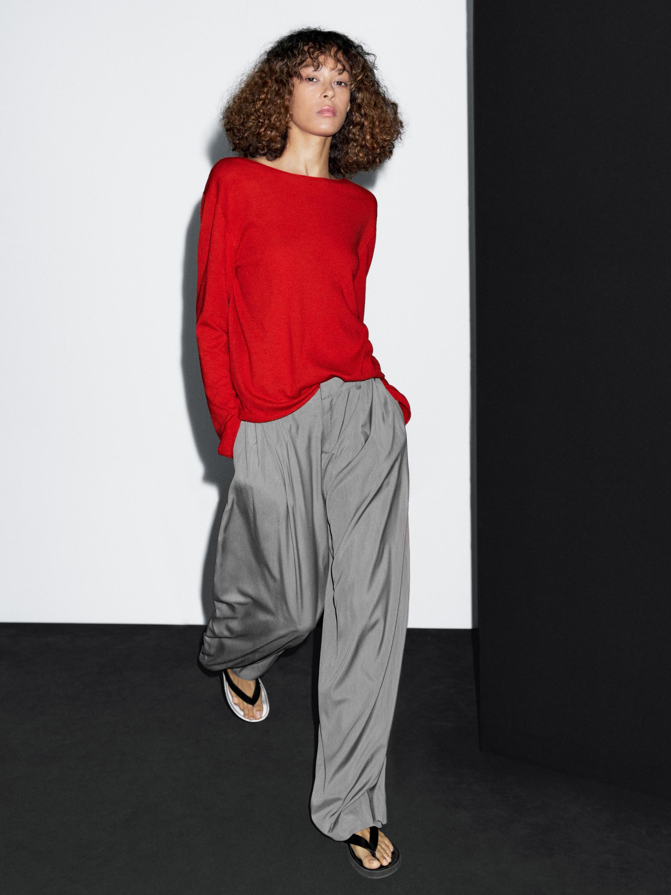 Wool blend boat neck sweater