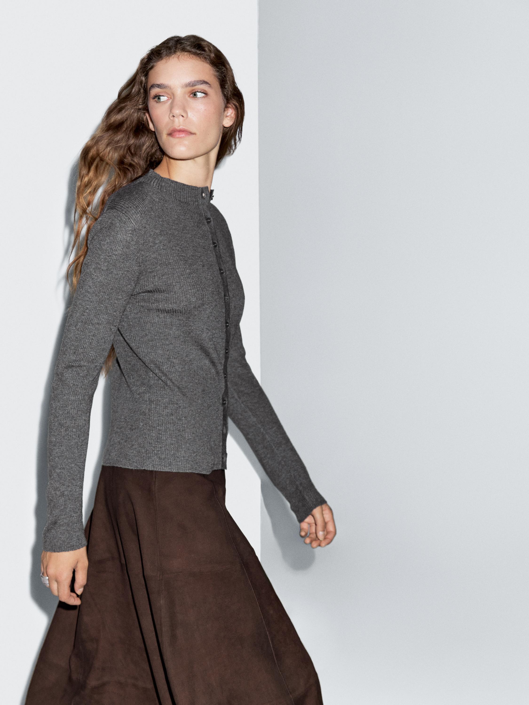 Cardigan laine côtelé