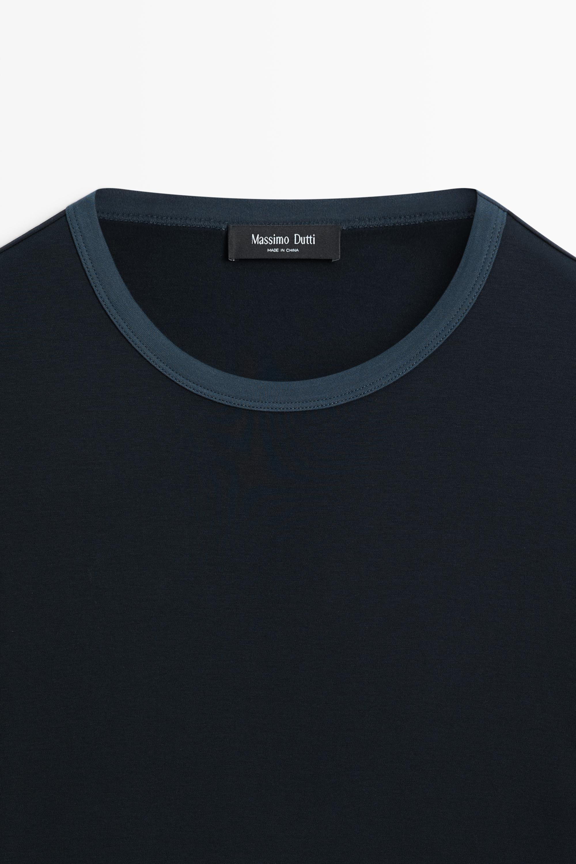 100% cotton contrast neck T-shirt — NAVY BLUE