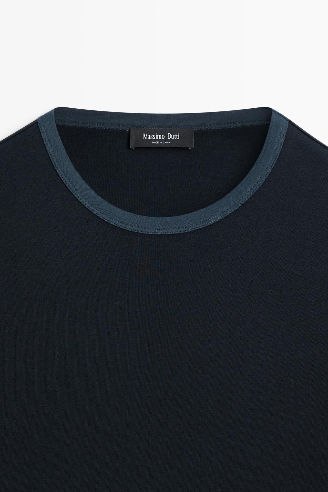 100% cotton contrast neck T-shirt — NAVY BLUE