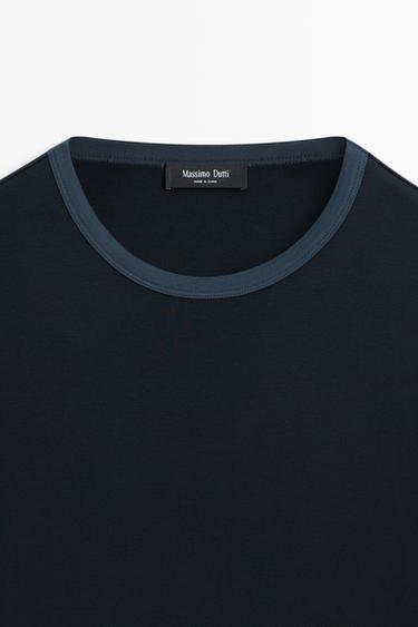 100% cotton contrast neck T-shirt — NAVY BLUE 9