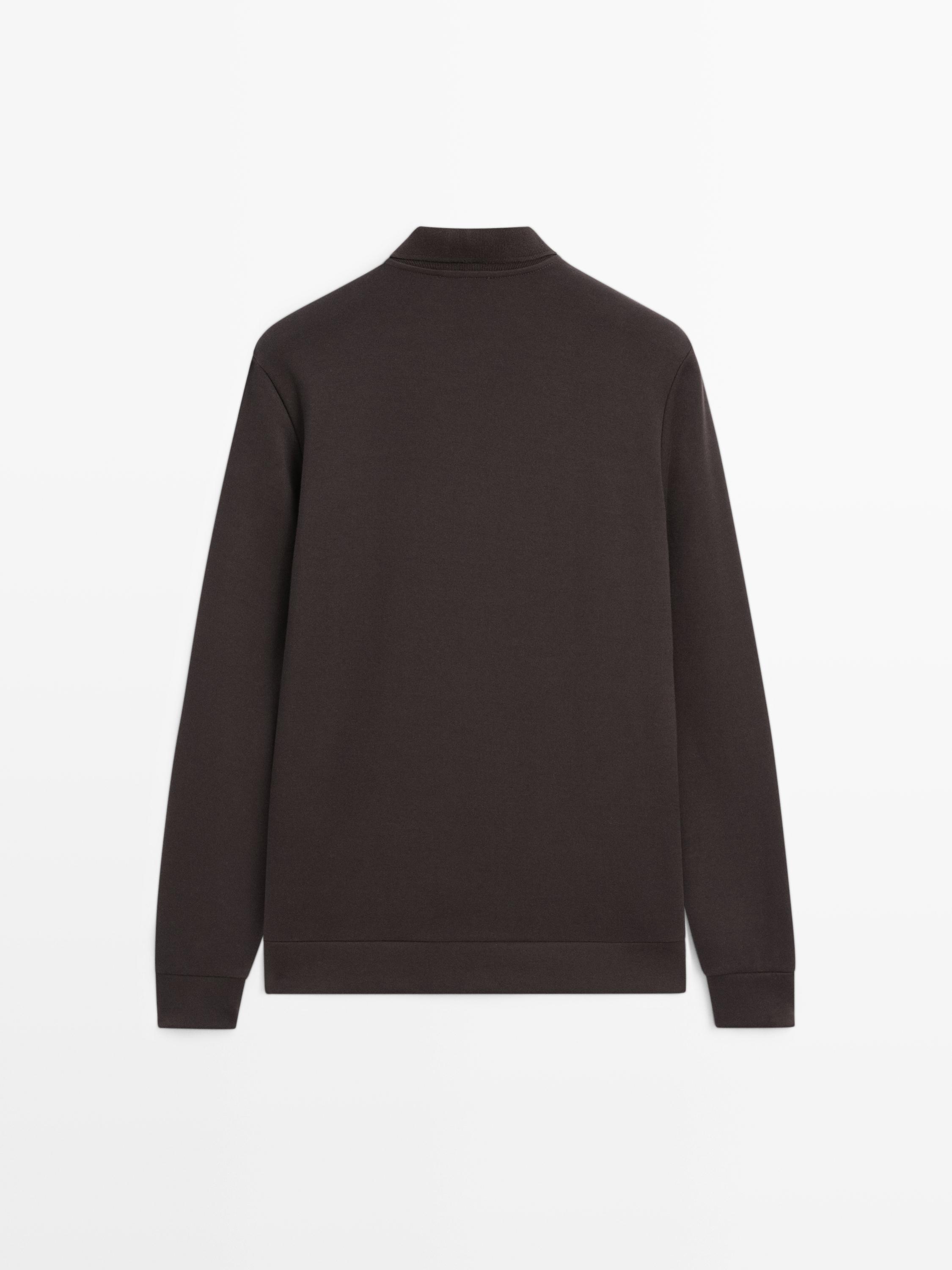 Long sleeve polo shirt with zip-up collar