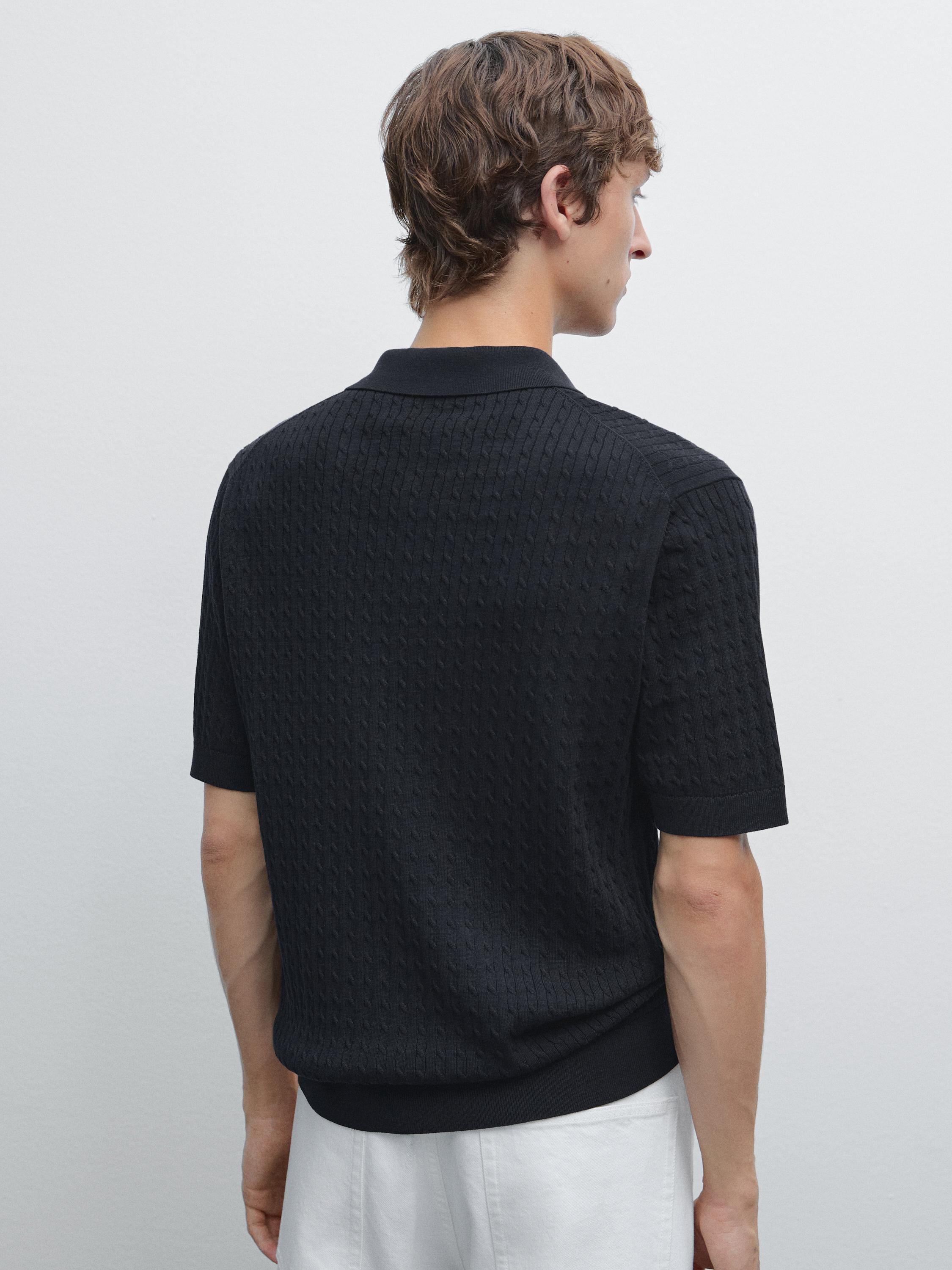100% cotton cable-knit polo sweater