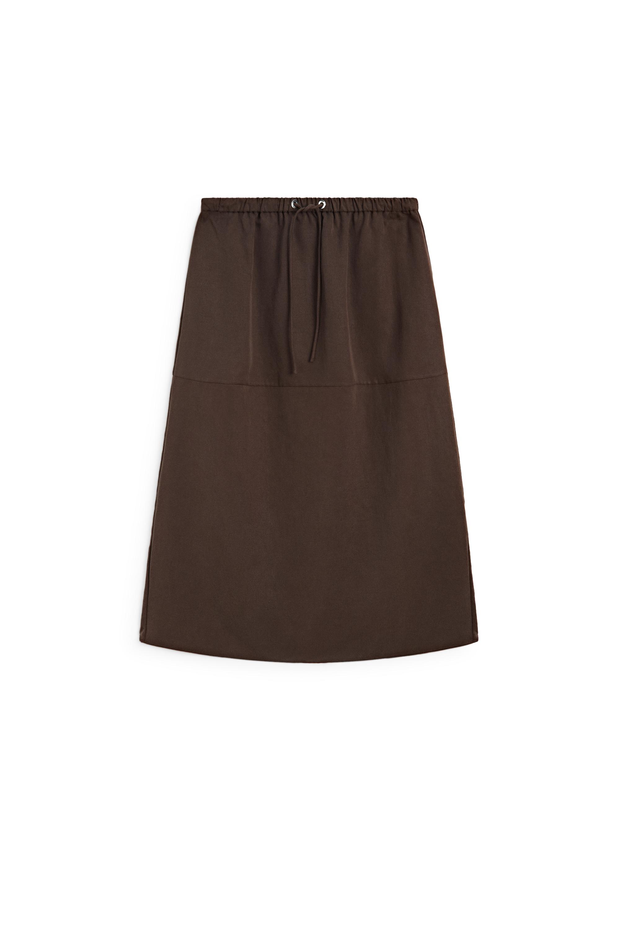 Flowing midi skirt with drawstring — BROWN