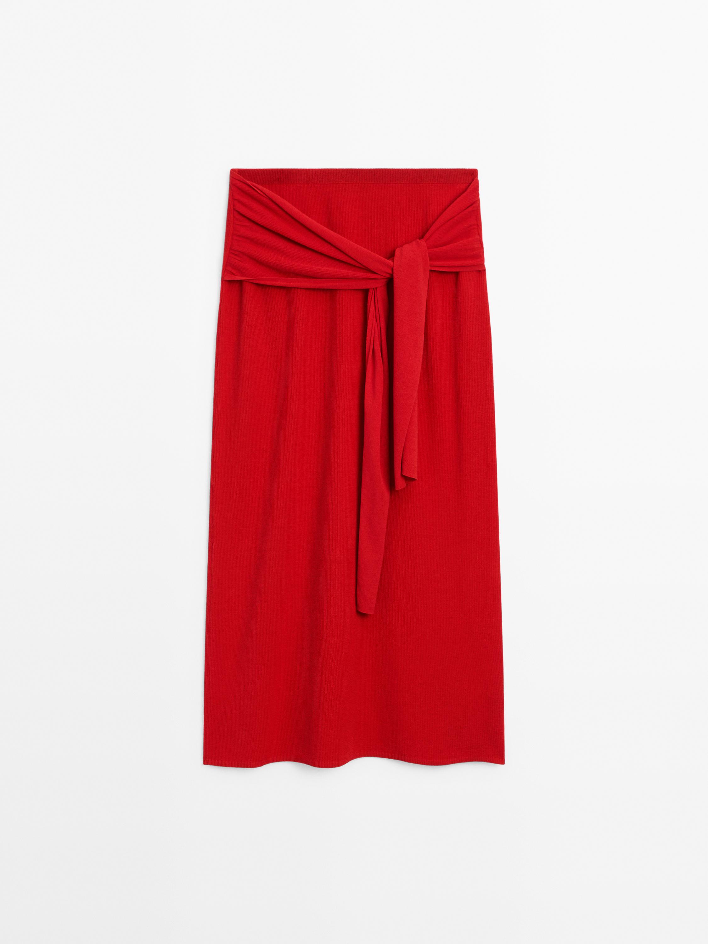 Ribbed co-ord skirt with tie detail