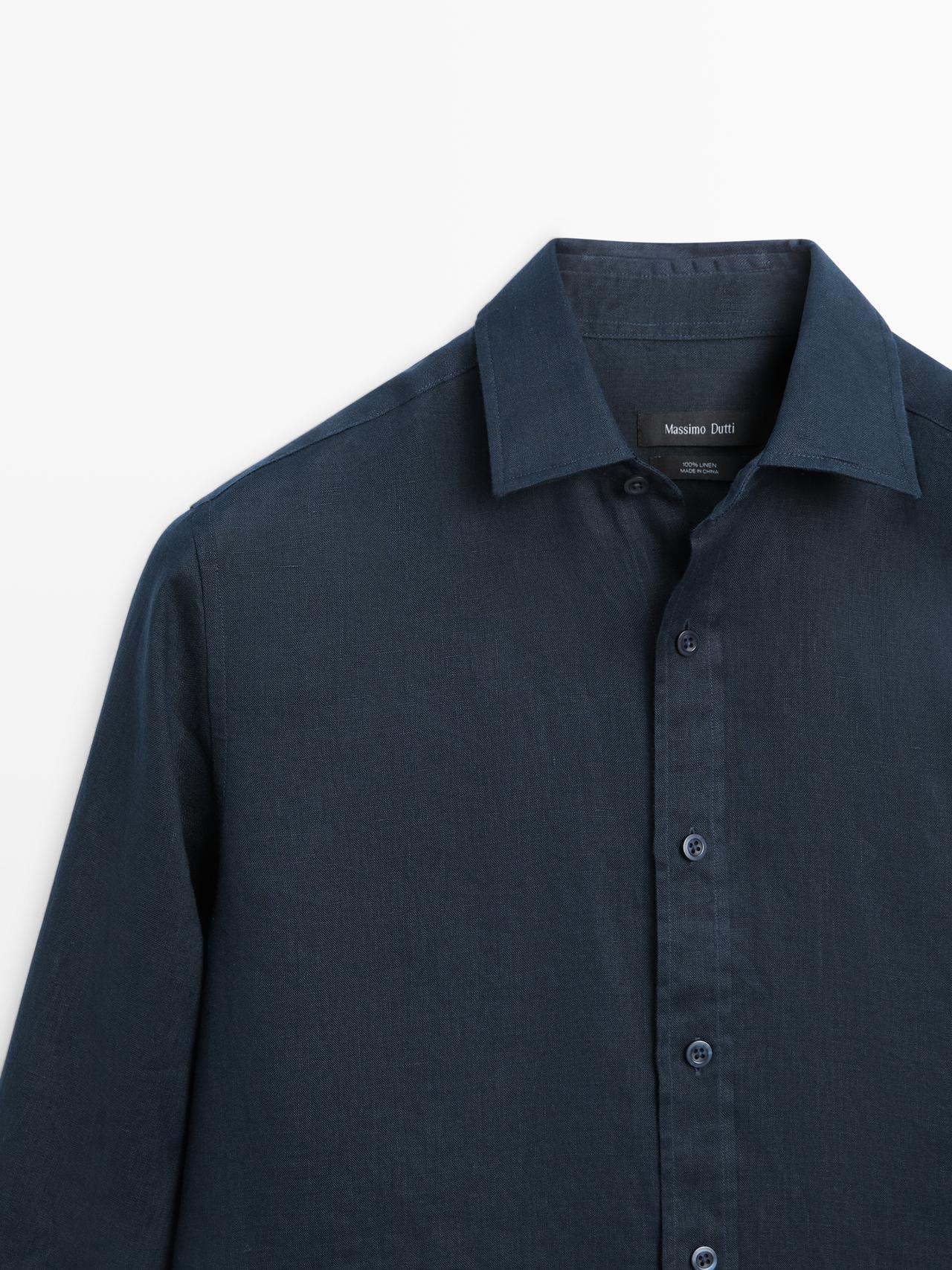 100% linen slim fit shirt — NAVY BLUE