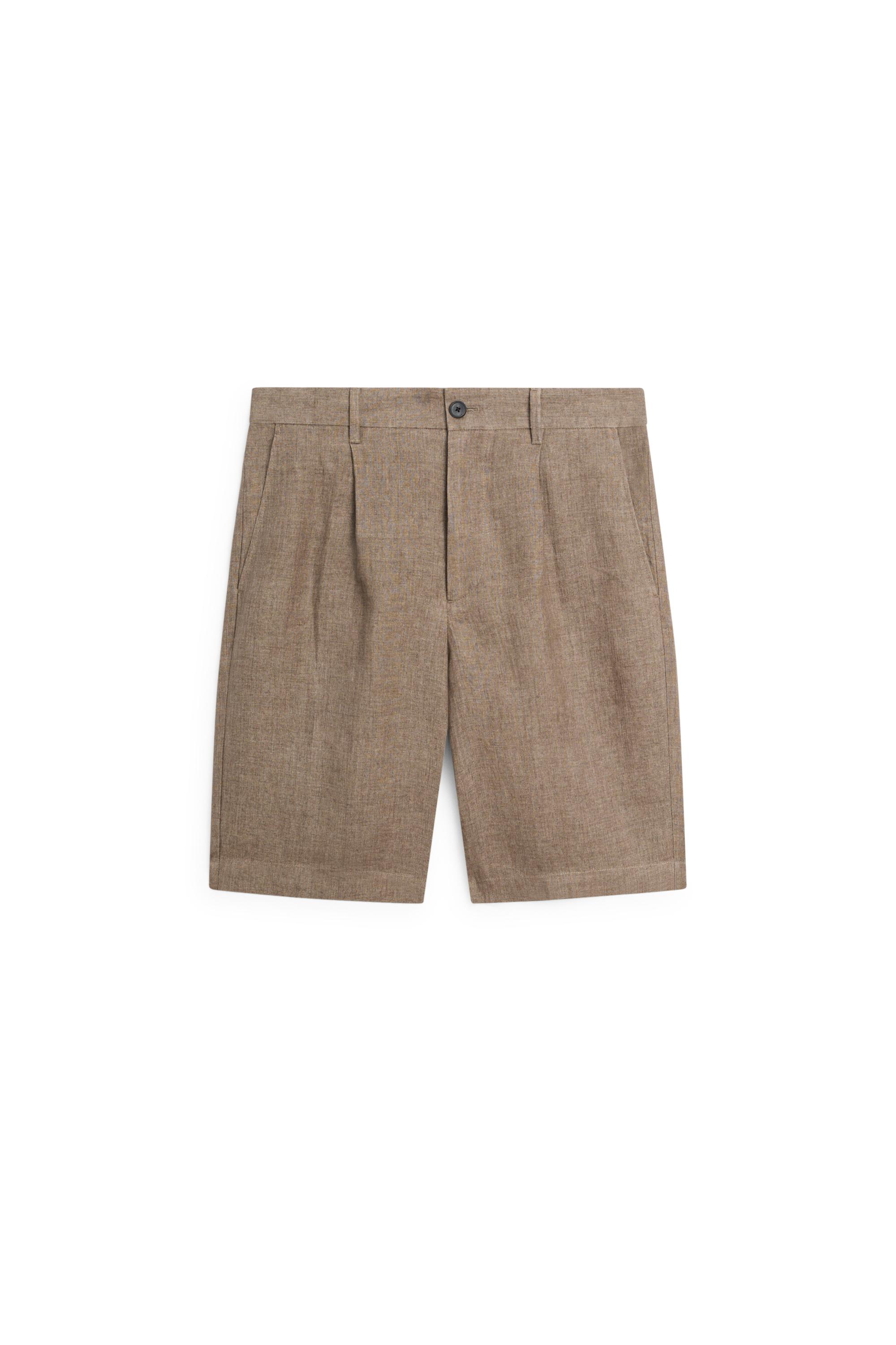 100% linen darted Bermuda shorts — Faded khaki