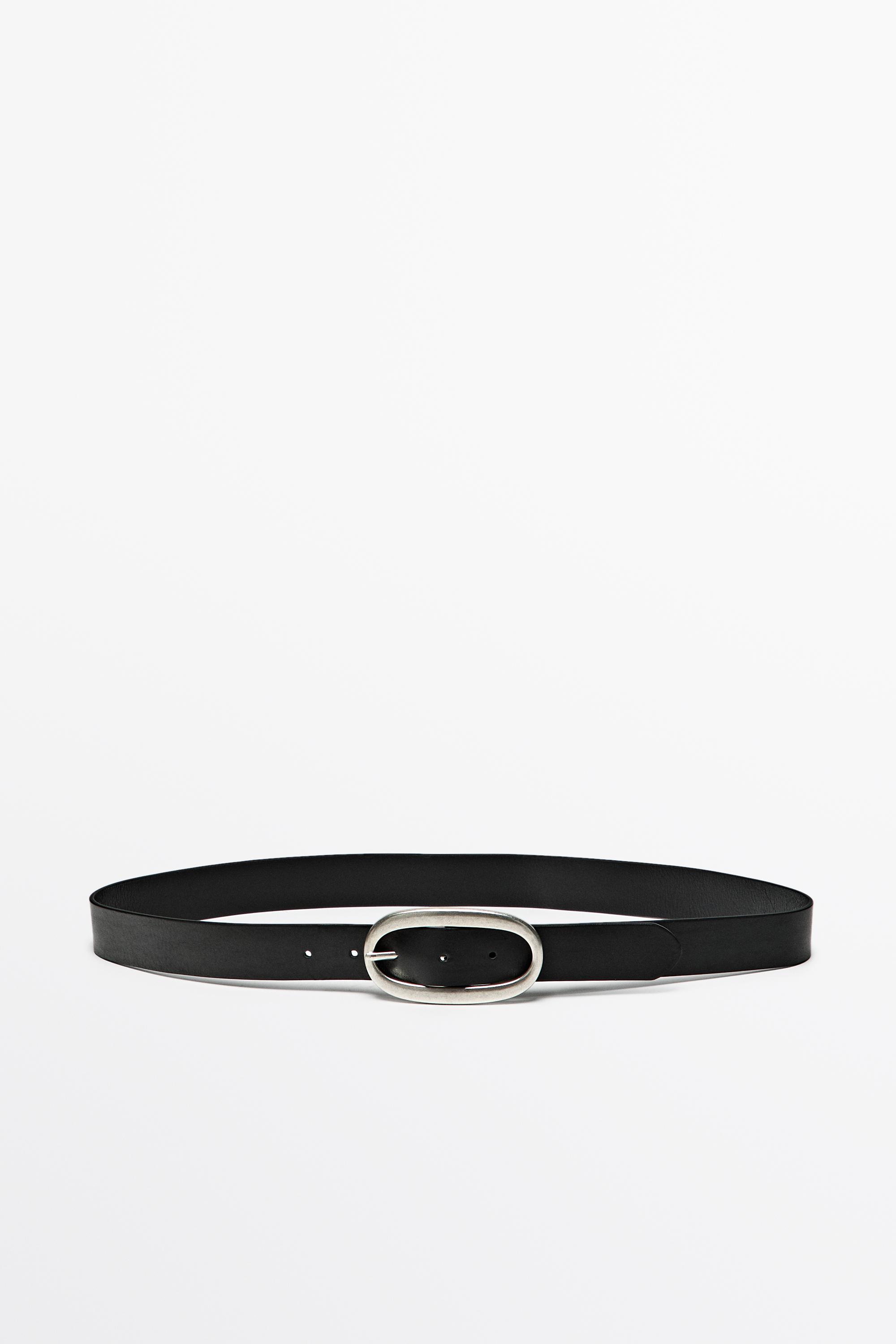 Nappa leather belt with oval buckle