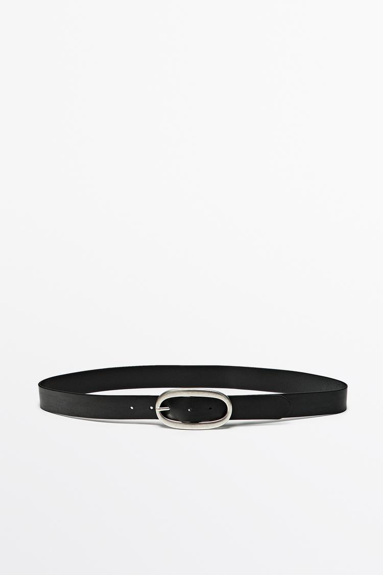 Nappa leather belt with oval buckle — BLACK