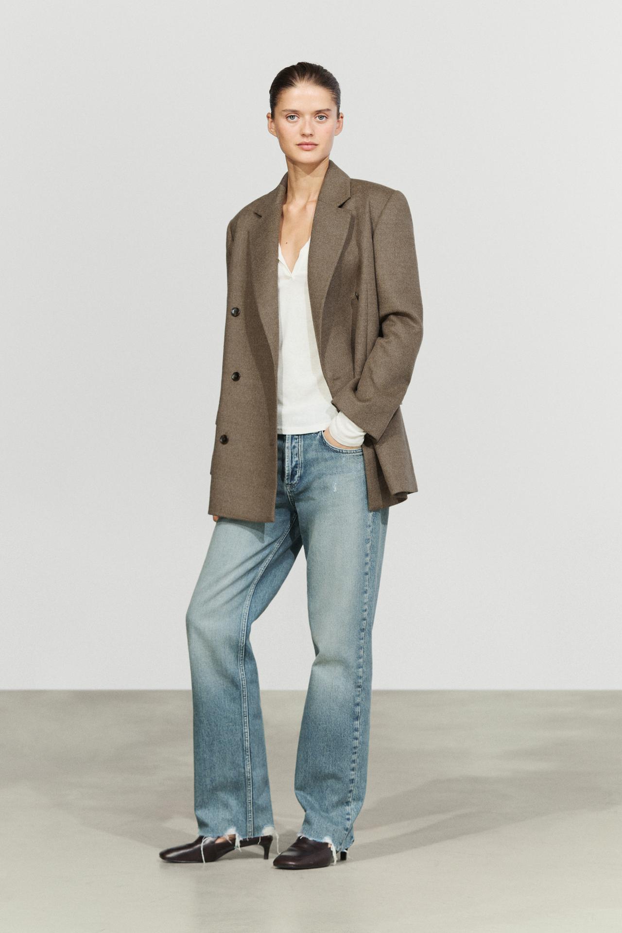 Medium wool blend double-breasted coat — BEIGE