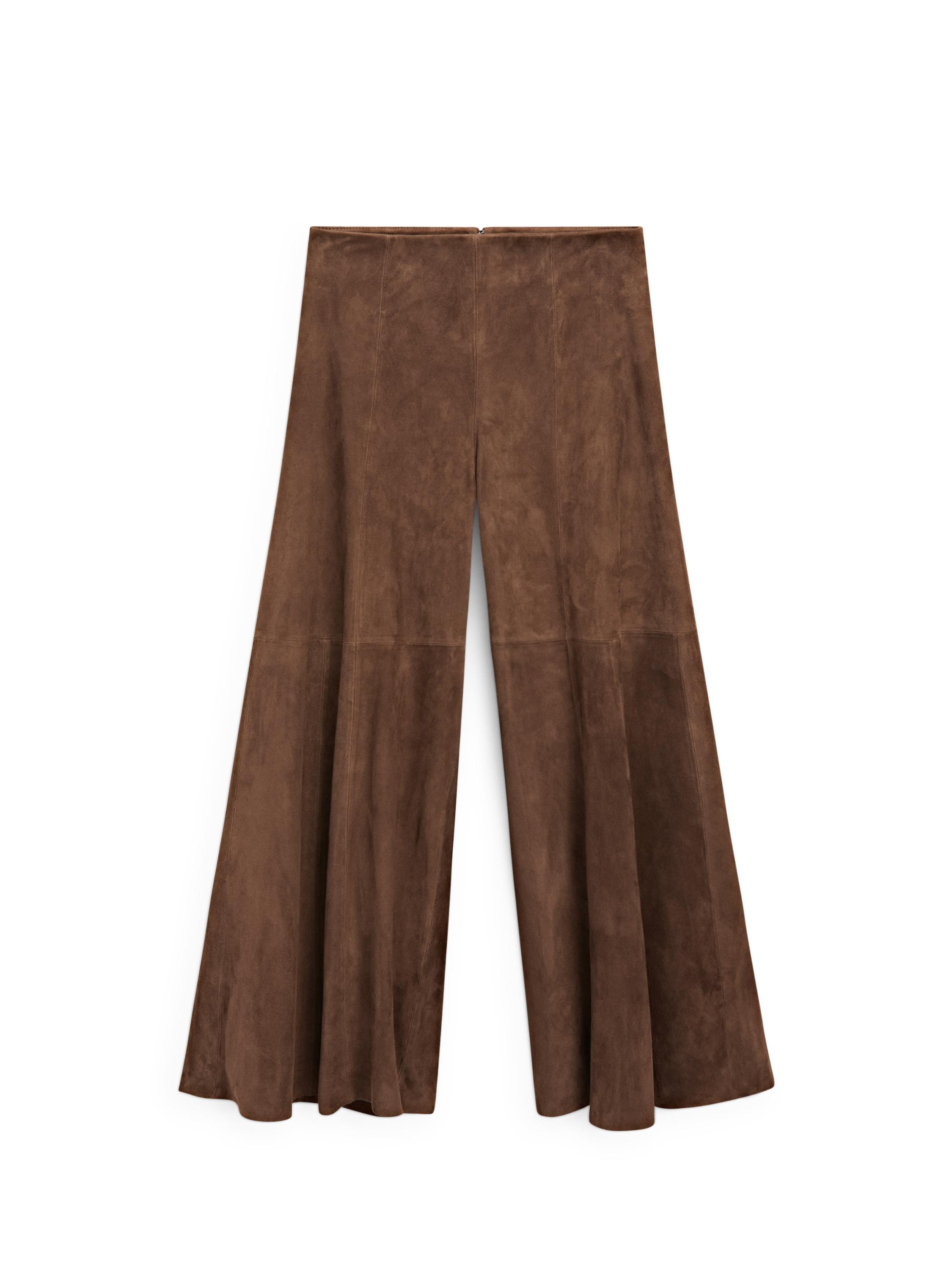 Suede leather flared trousers — BROWN