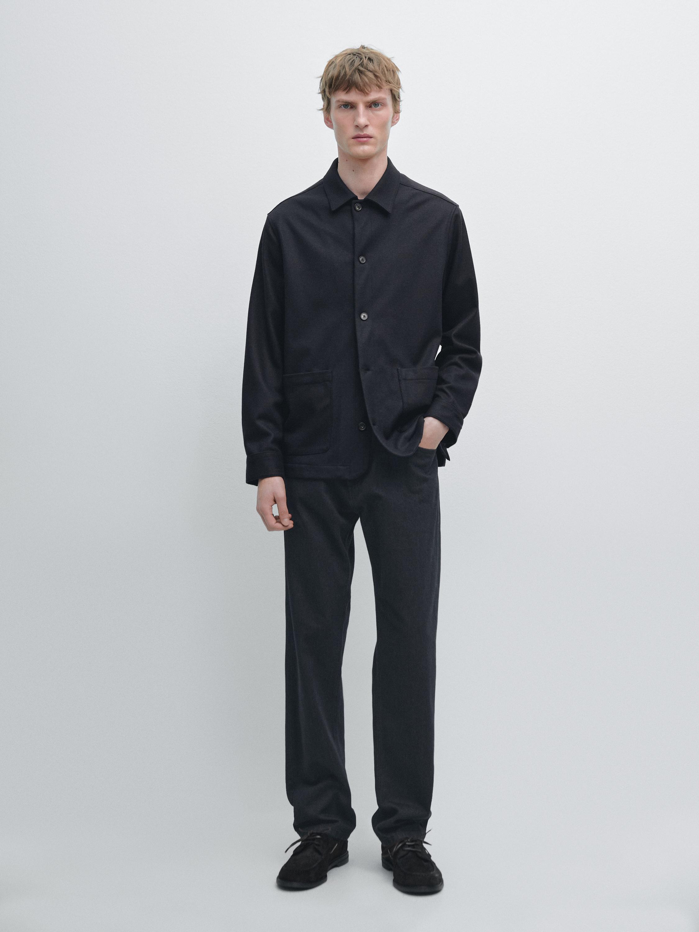 Overshirt with pockets, 100% wool