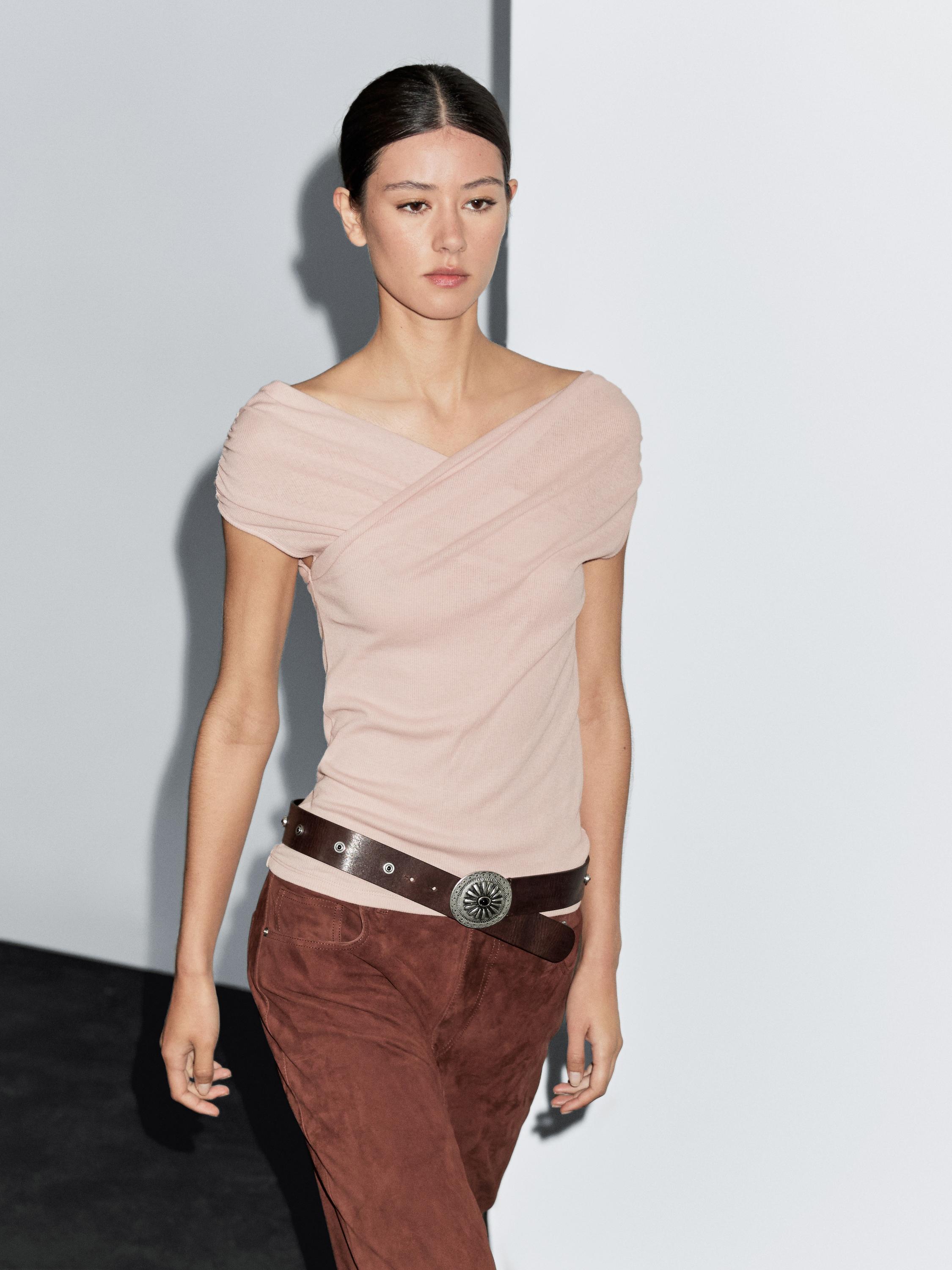 100% cotton surplice boat neck top