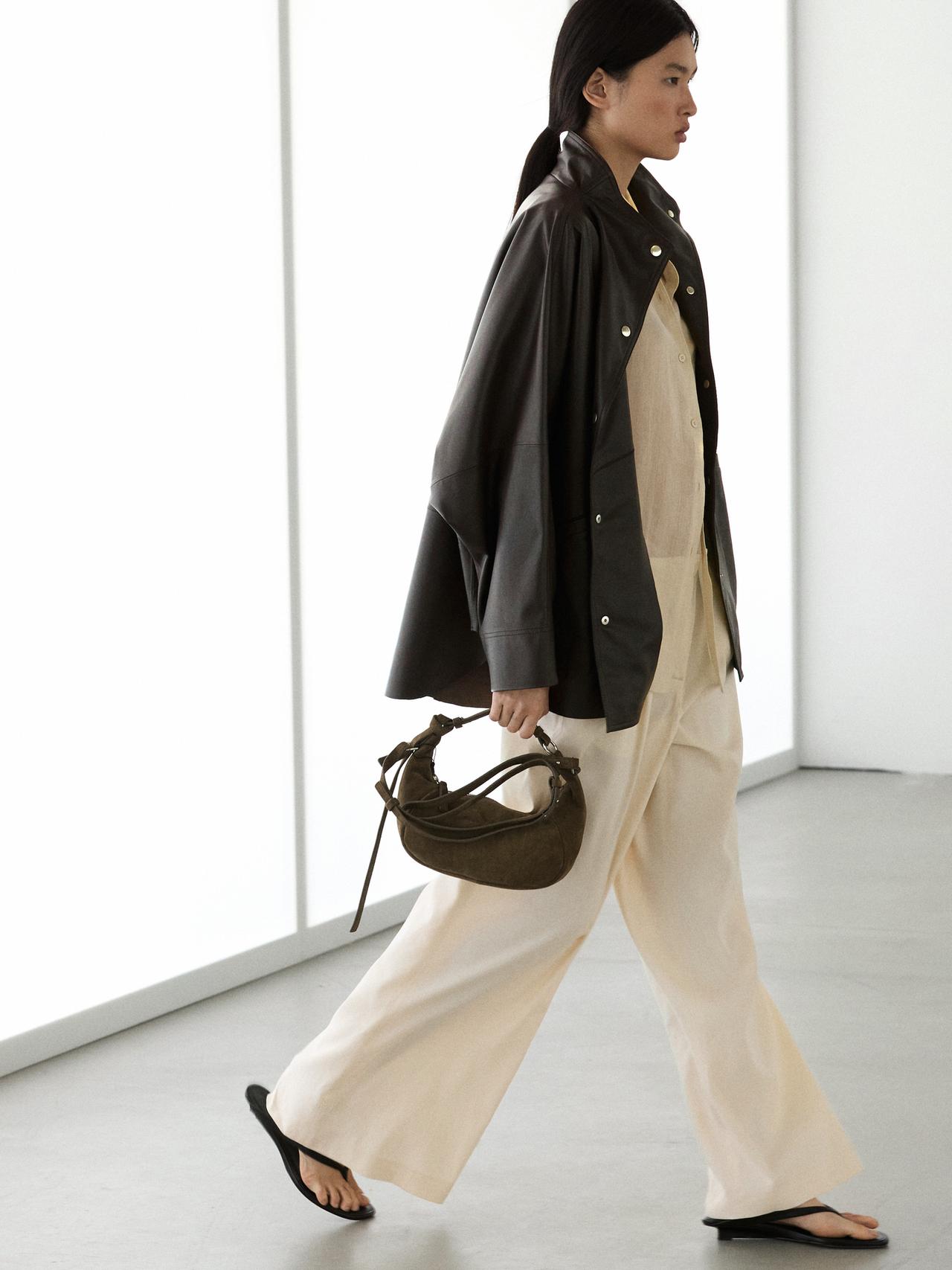 Nappa leather cape jacket — BROWN