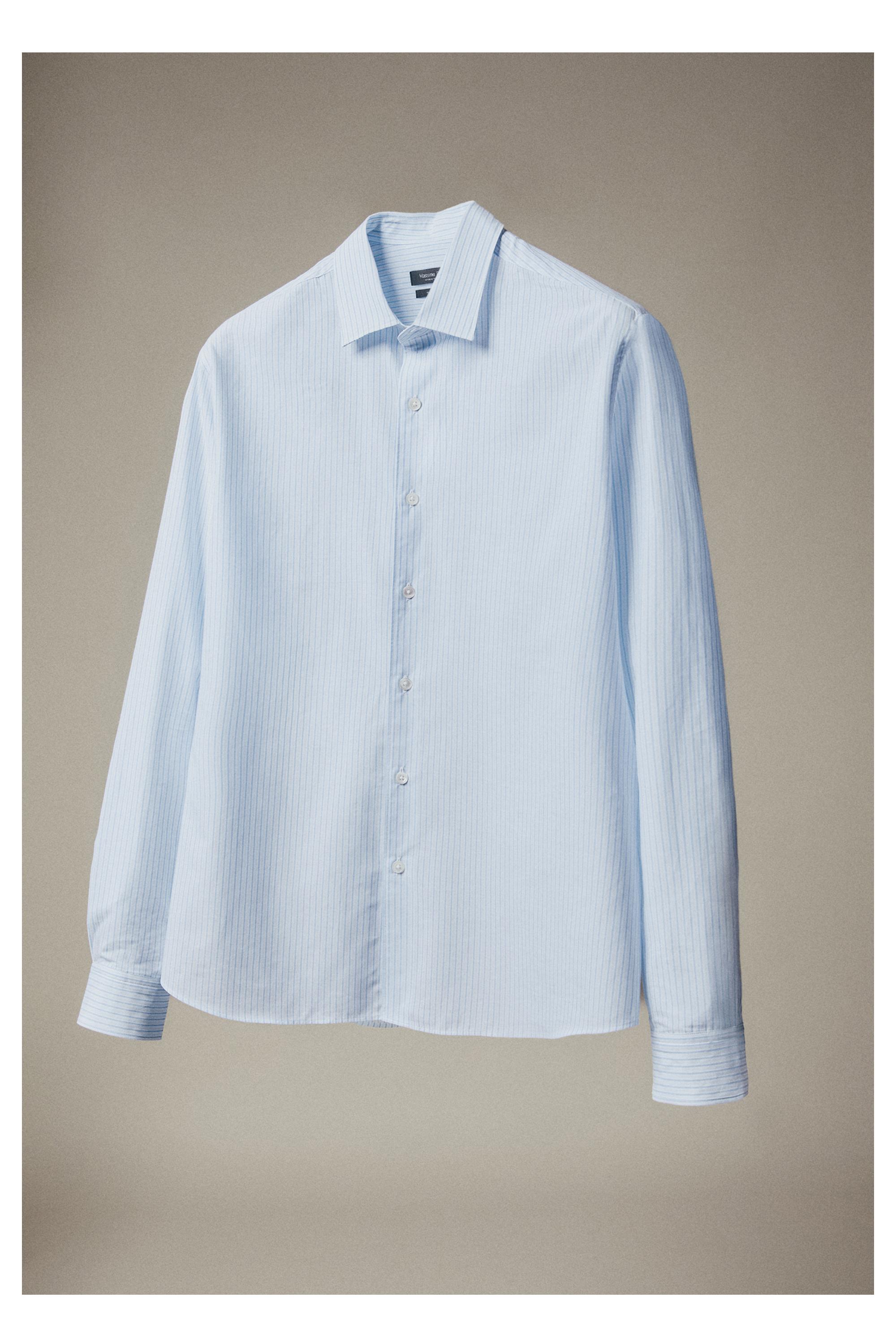 100% cotton regular fit striped shirt — SKY BLUE