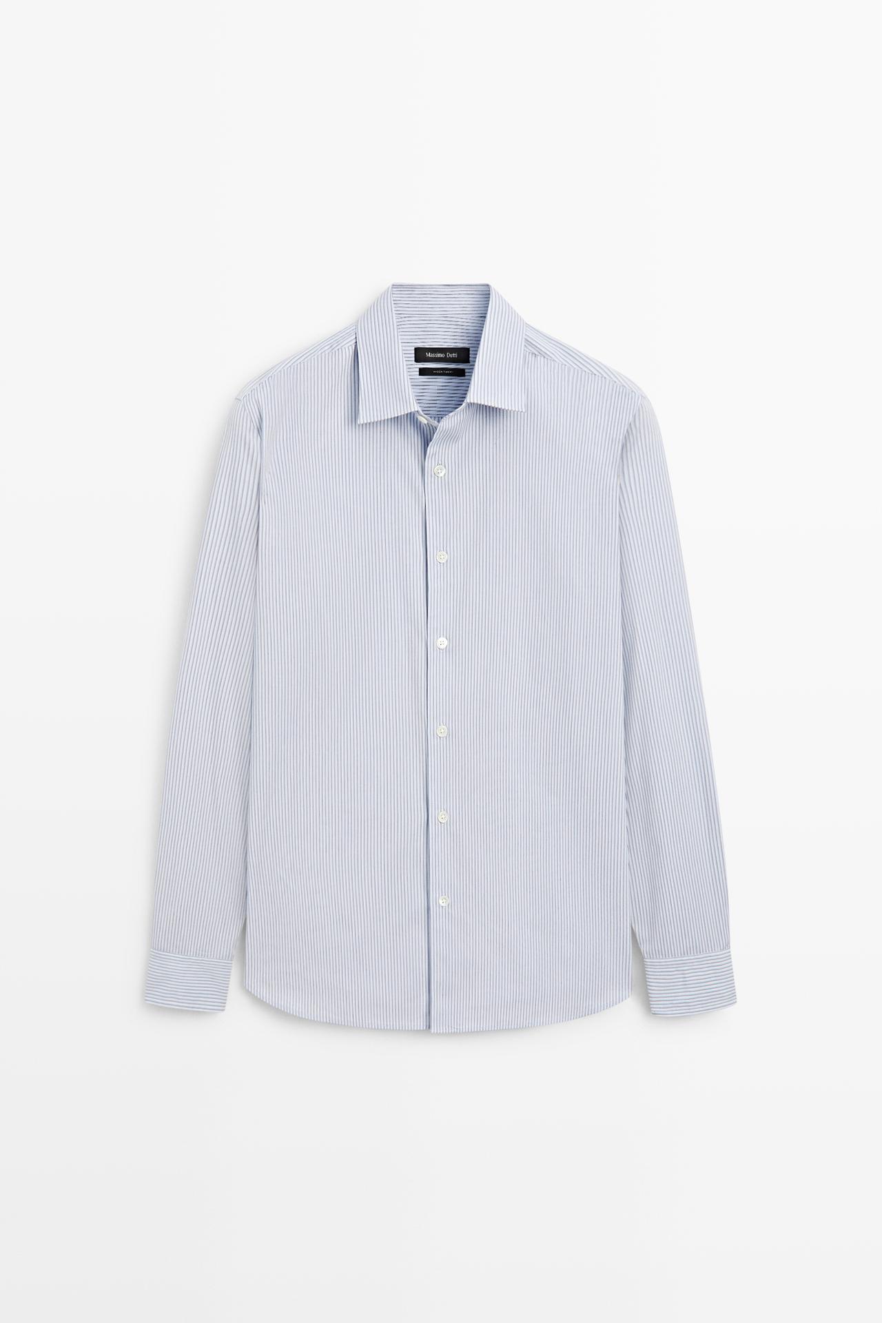100% cotton regular fit striped shirt — SKY BLUE