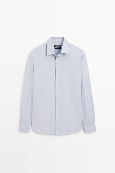 100% cotton regular fit striped shirt — SKY BLUE 2