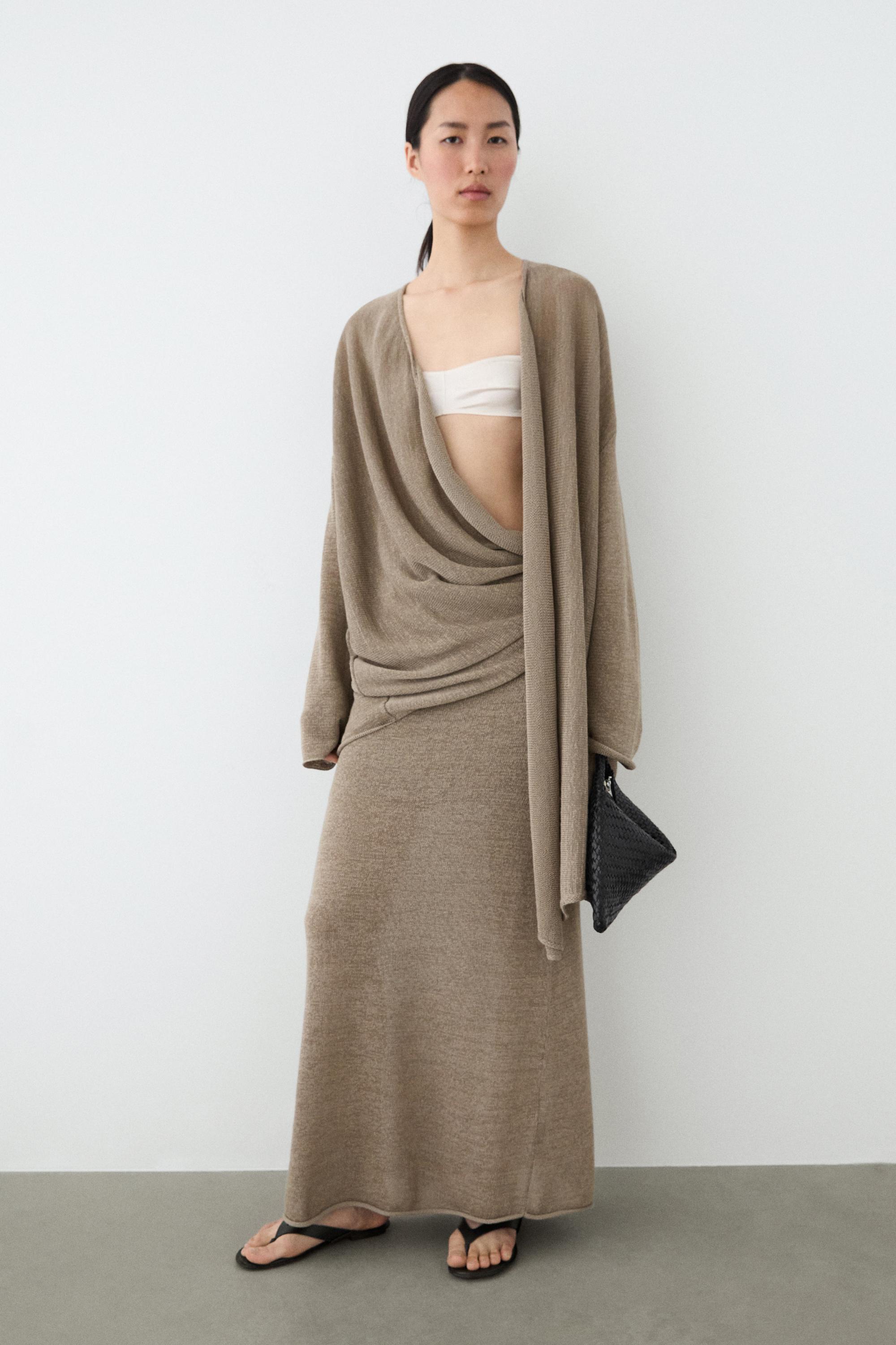 Total look draped knit cape cardigan — SAND