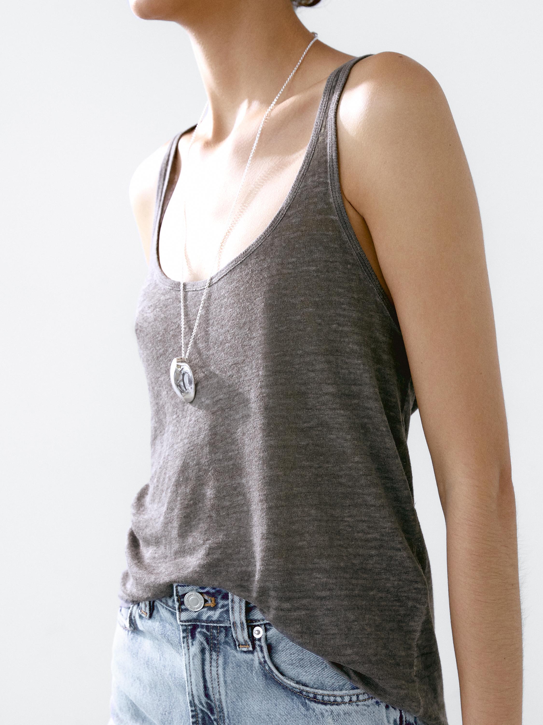 Strappy top with linen fabric detail