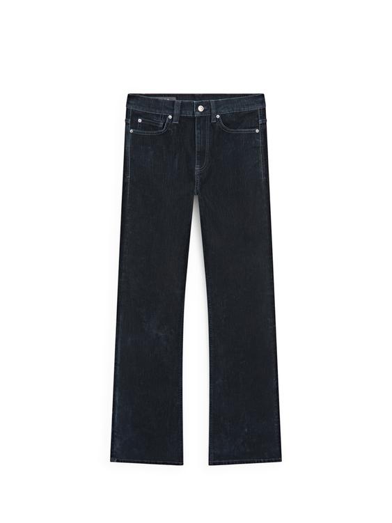 Floklu yüksek bel bootcut jean