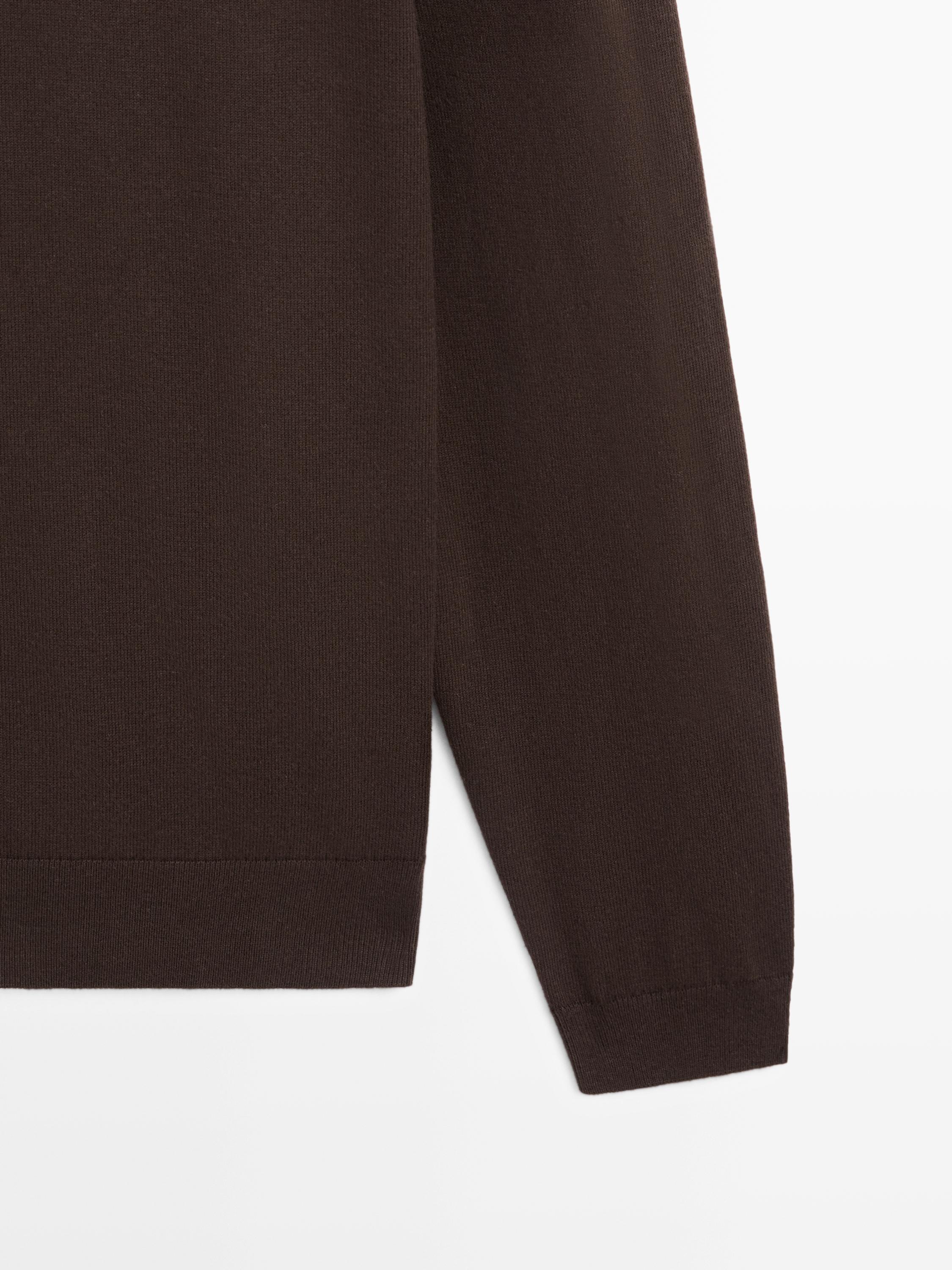 Cotton knit polo sweater — BROWN MARL