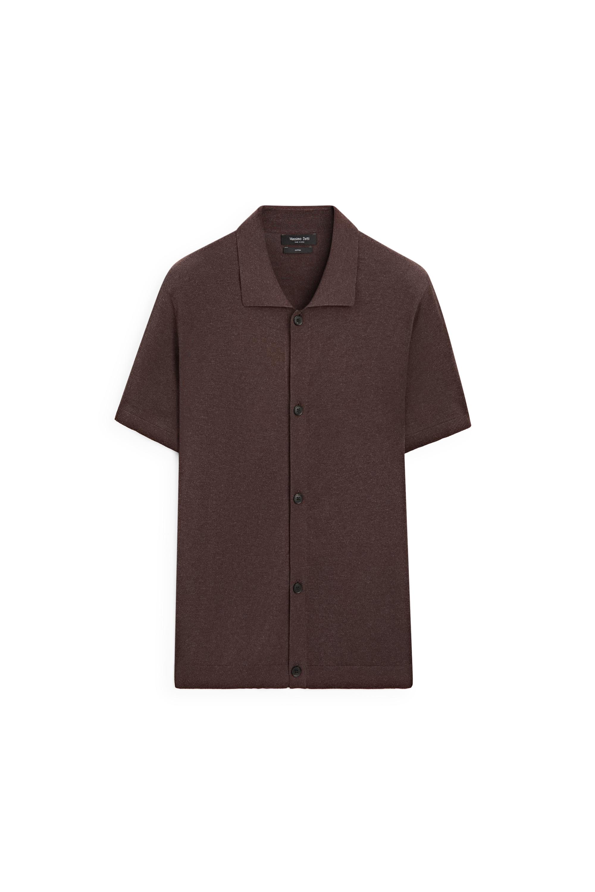 Short sleeve button-up knit cardigan — MAHOGANY