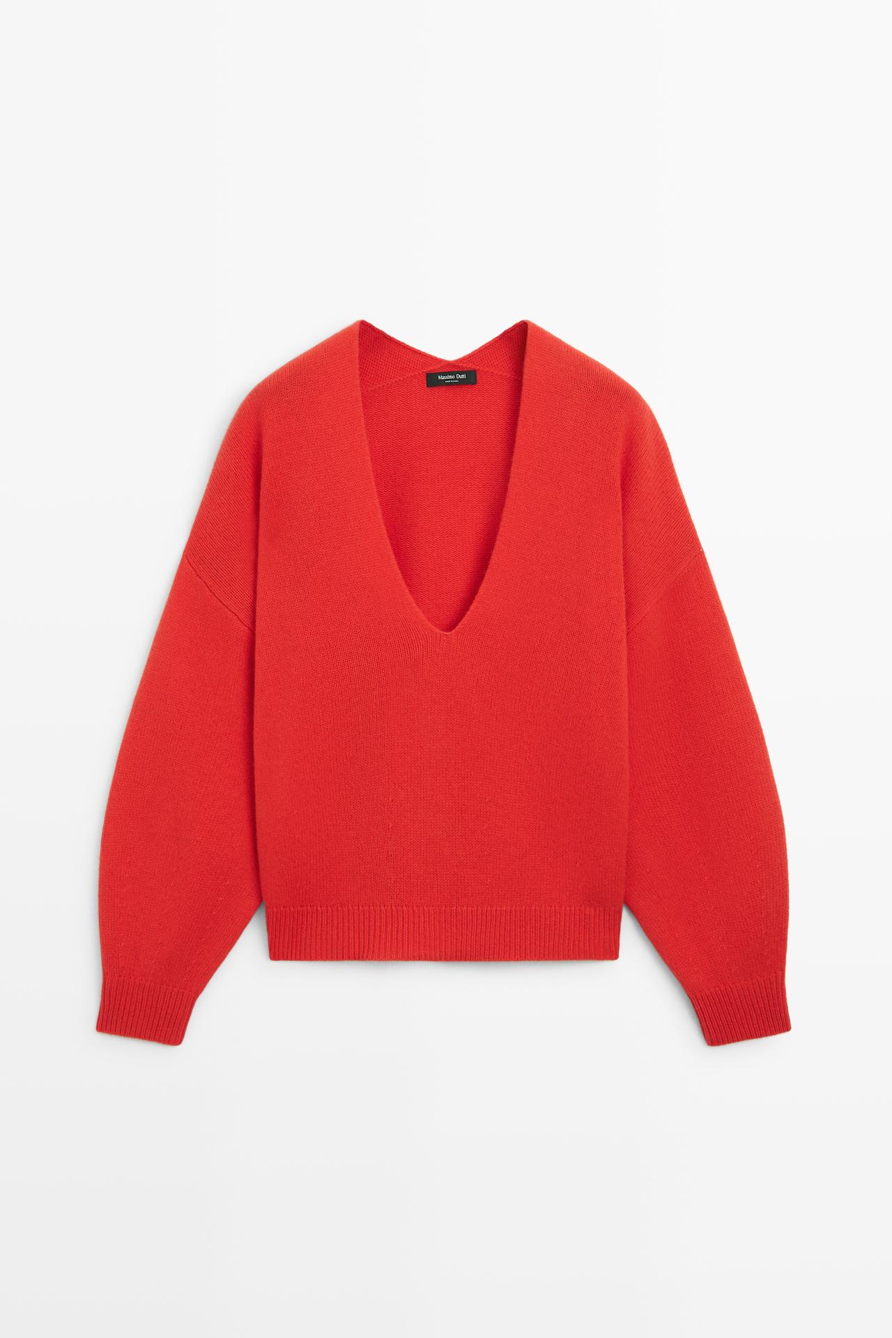 Oversize wool-blend knit sweater — RED