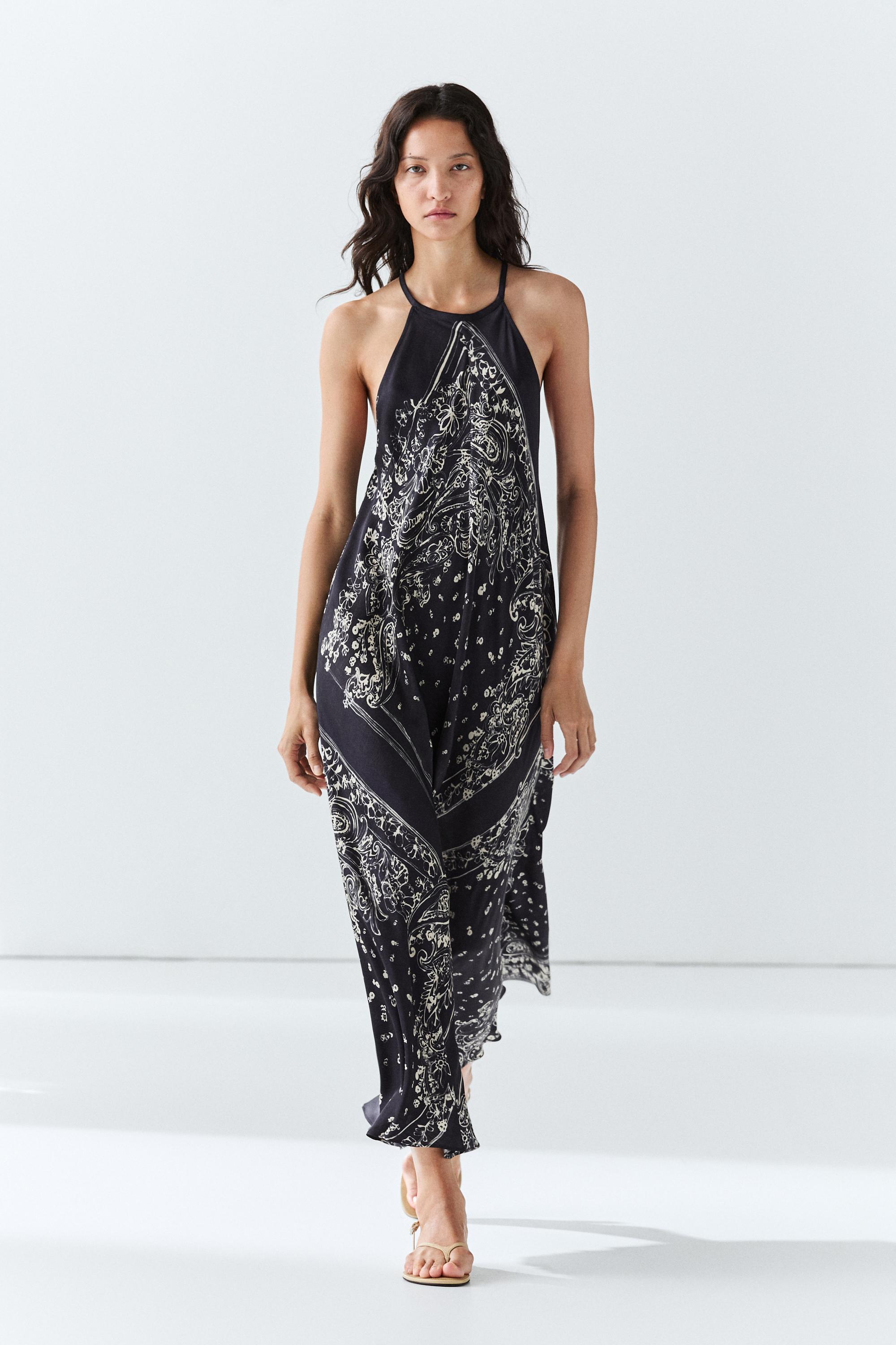Long flowing paisley halter dress