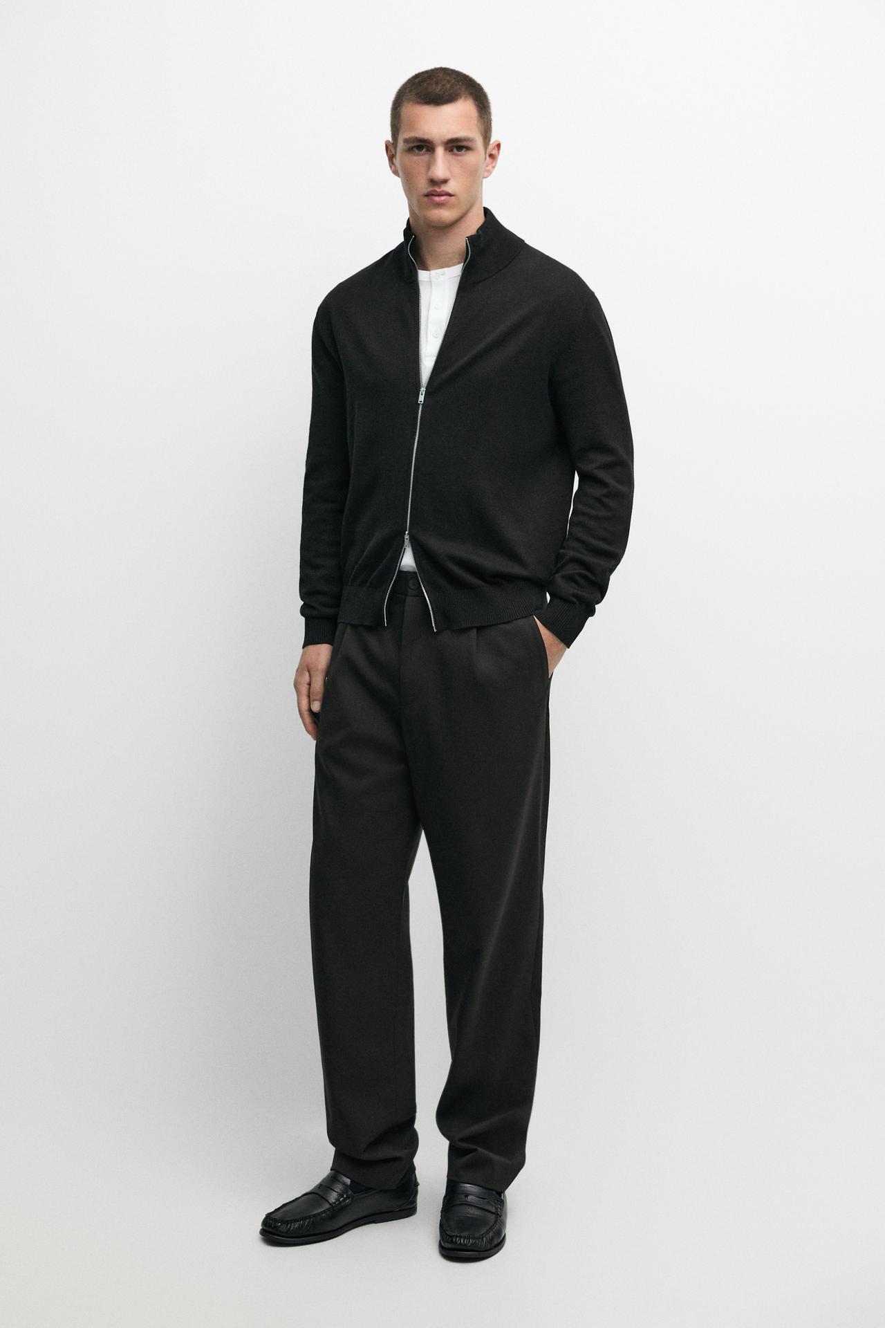 100% cotton knit cardigan — BLACK