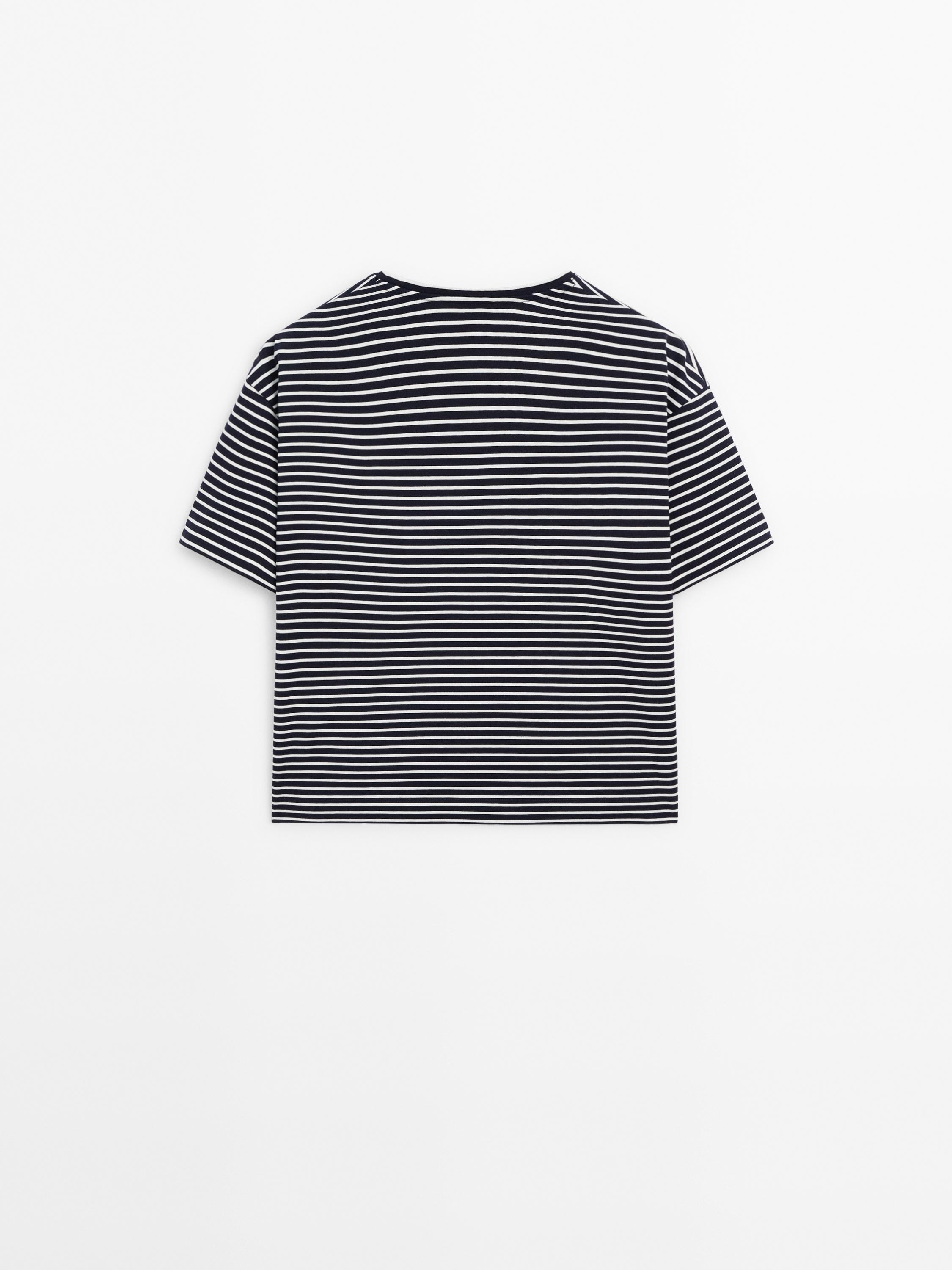 Short sleeve striped cropped T-shirt