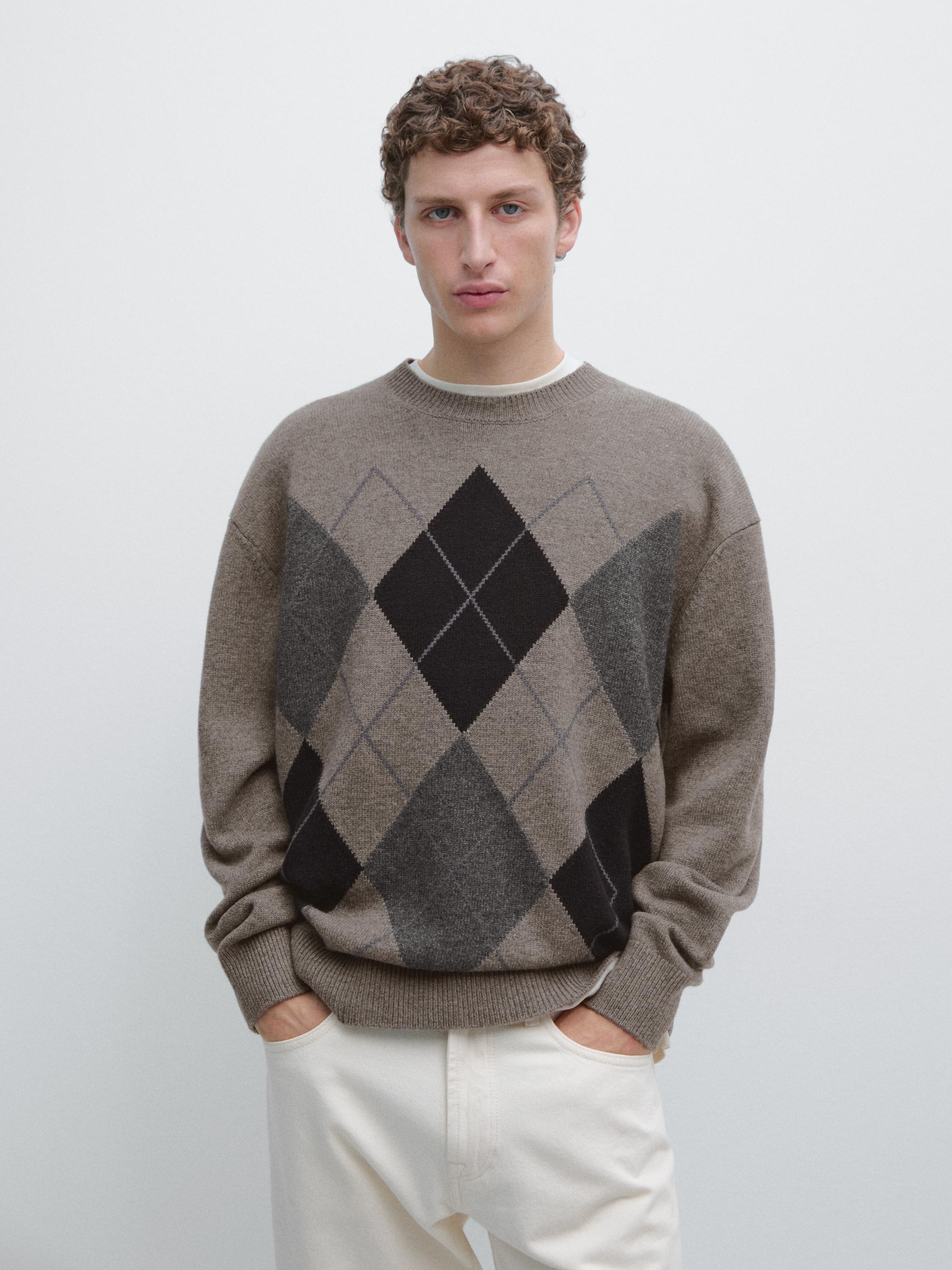 Wool blend crew neck knit sweater — DARK KHAKI