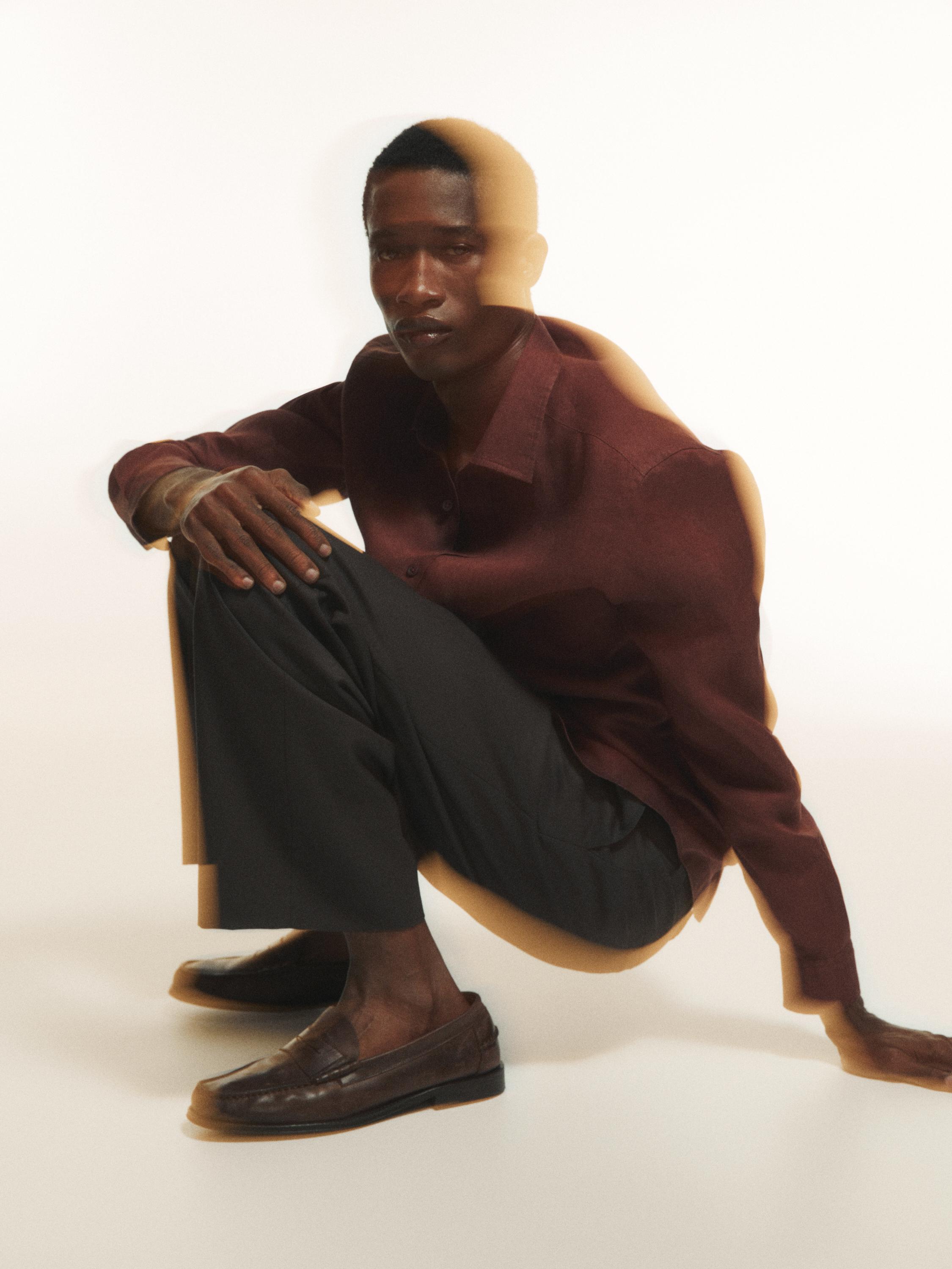 100% linen slim fit shirt — TERRA-COTTA