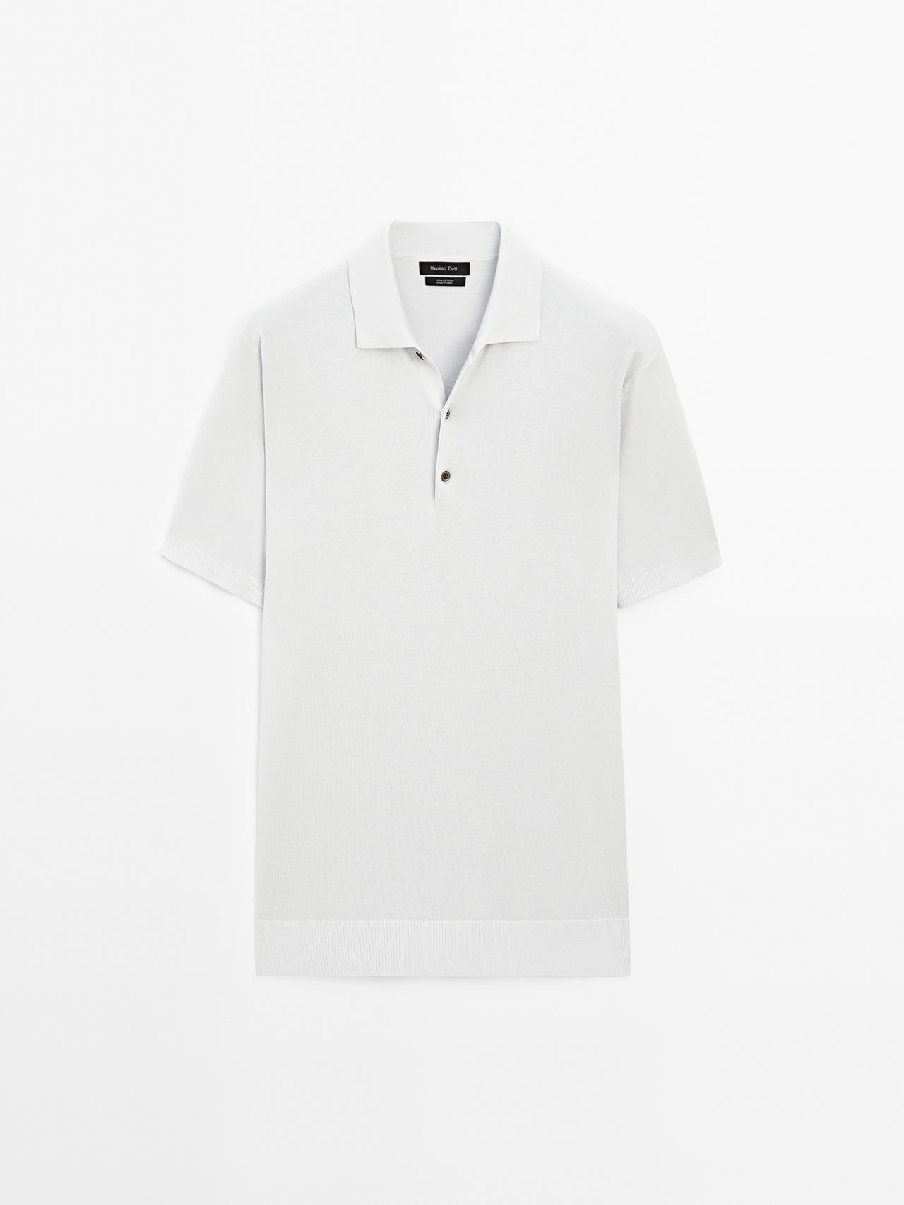 Massimo Dutti - Herre - Kortærmet Poloshirt I Strik - Perlegrå - M