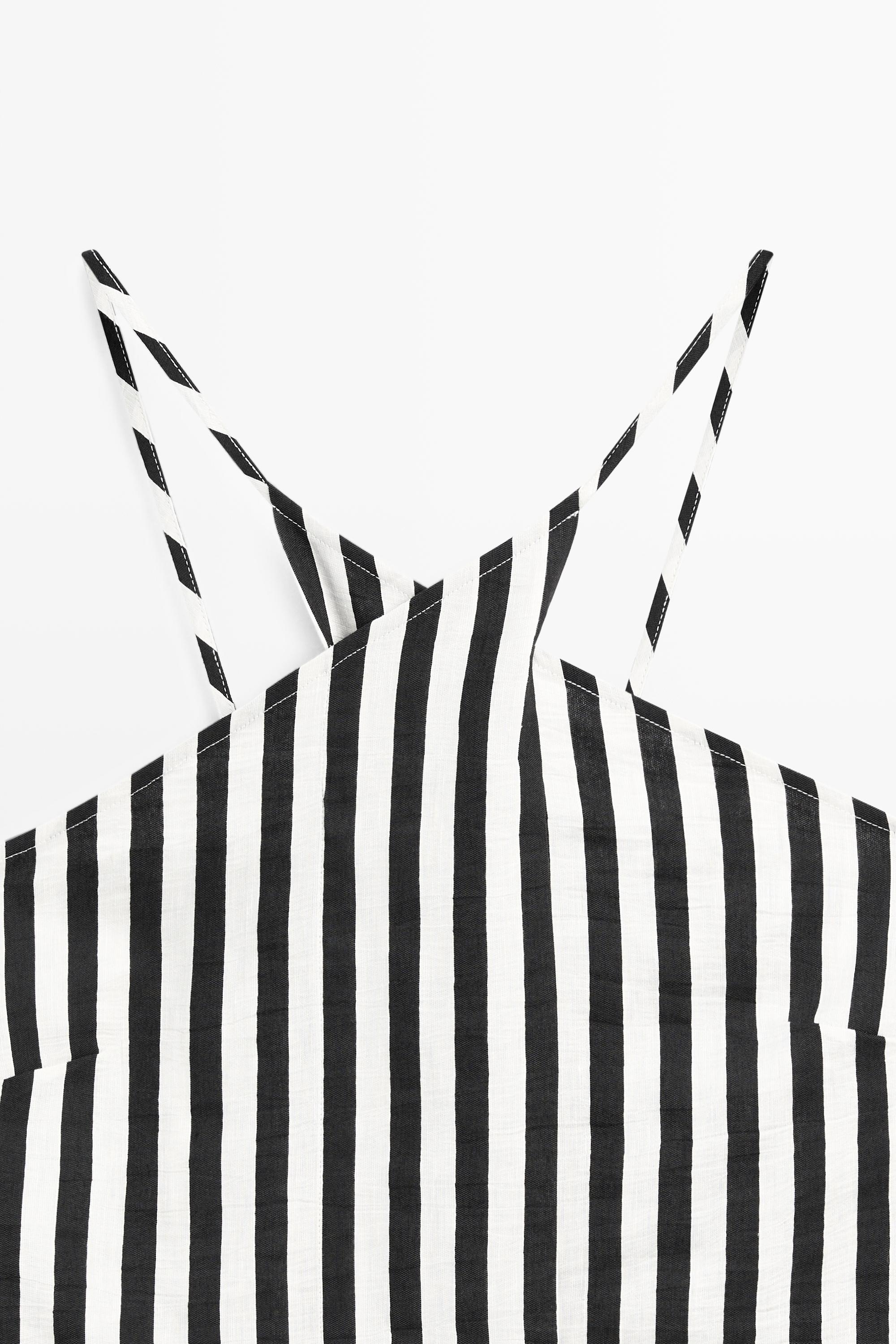 Striped midi dress with crisscross straps — BLACK