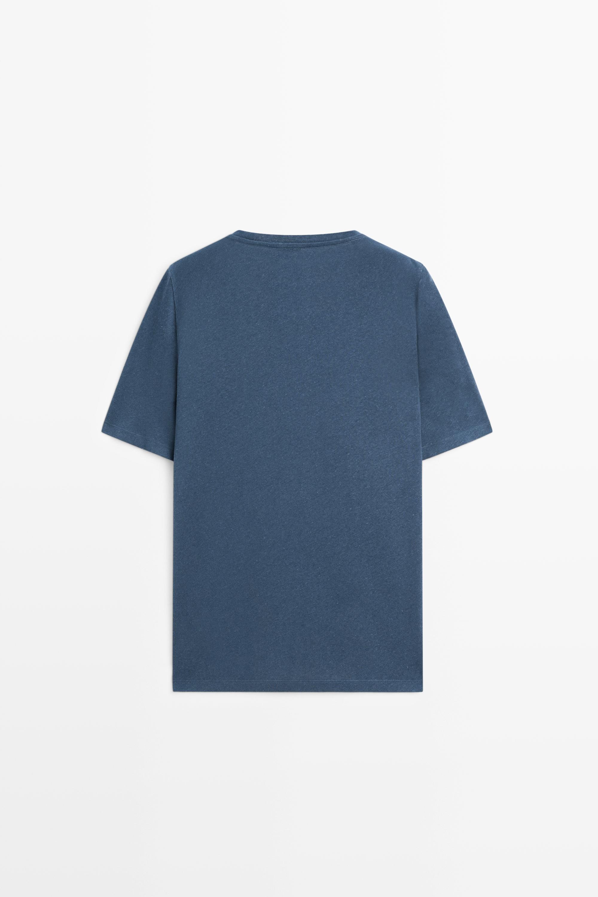 Short sleeve linen and cotton T-shirt — BLUE
