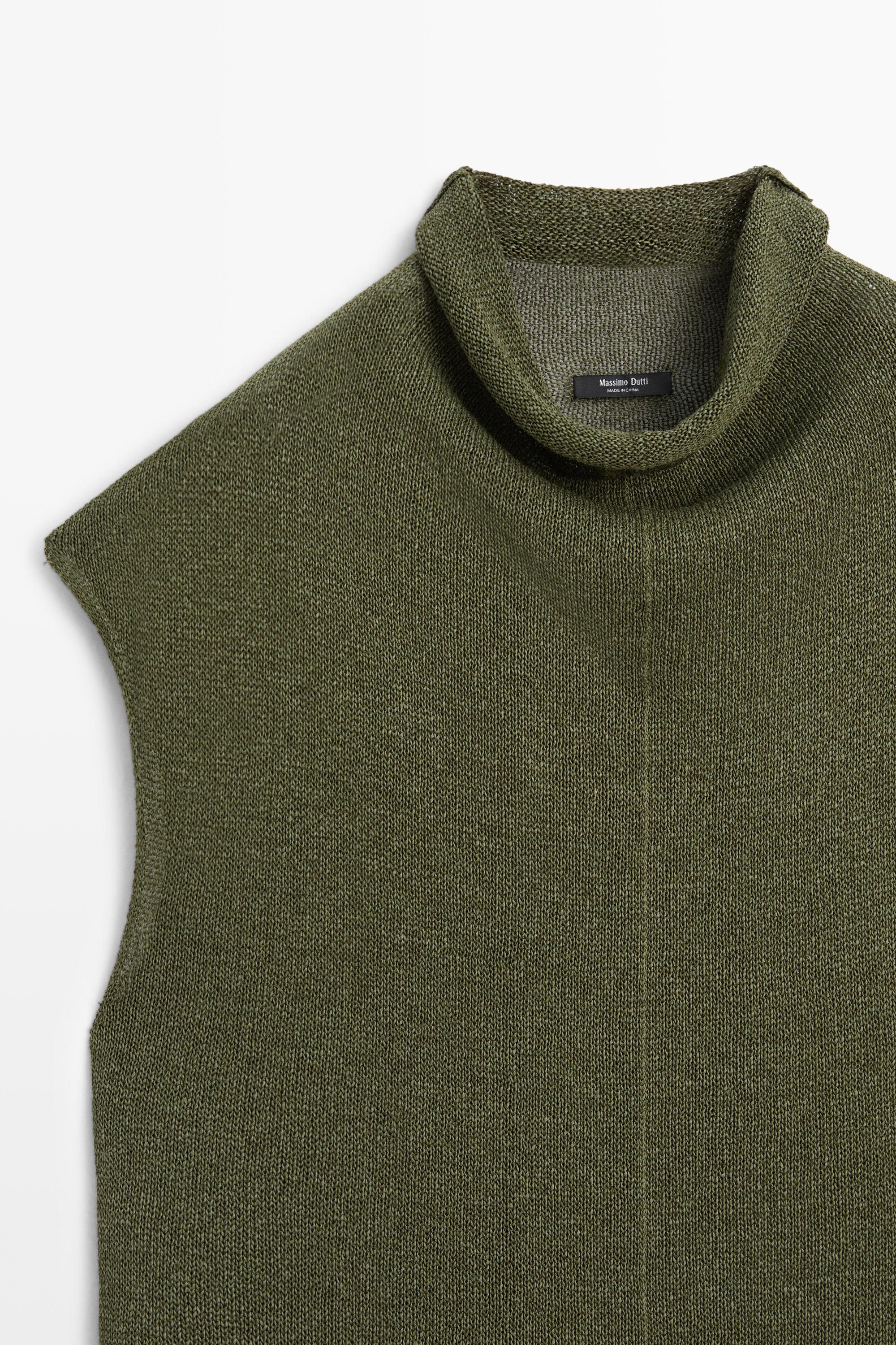 Draped high neck knit top — GREEN